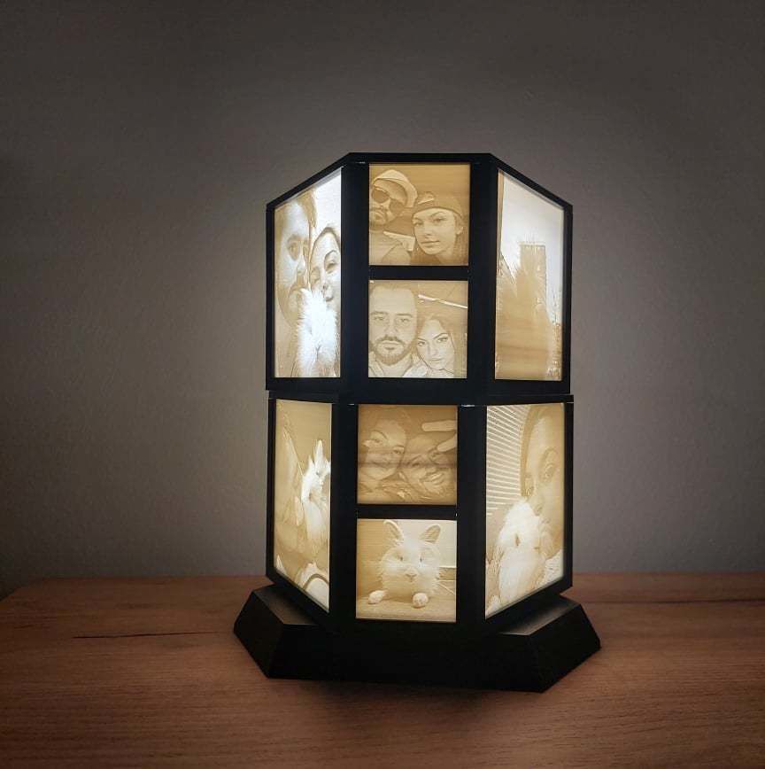 HEXAGONAL ROTATING LITHOPHANE LAMP 3D print model_4