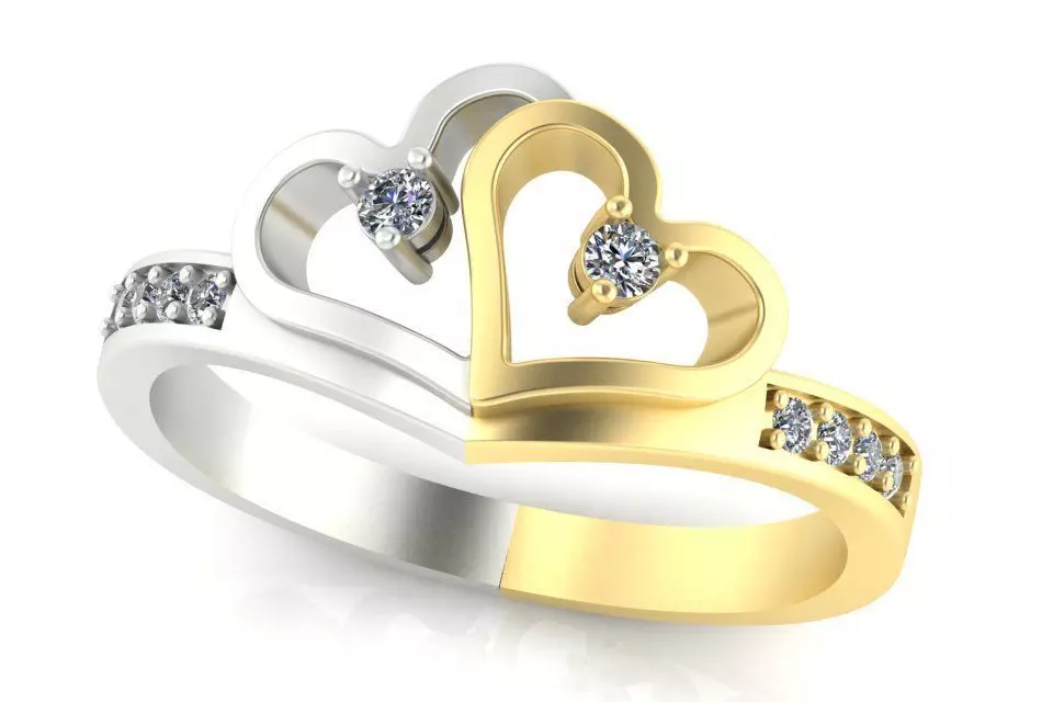ring two hearts 3D print model_0