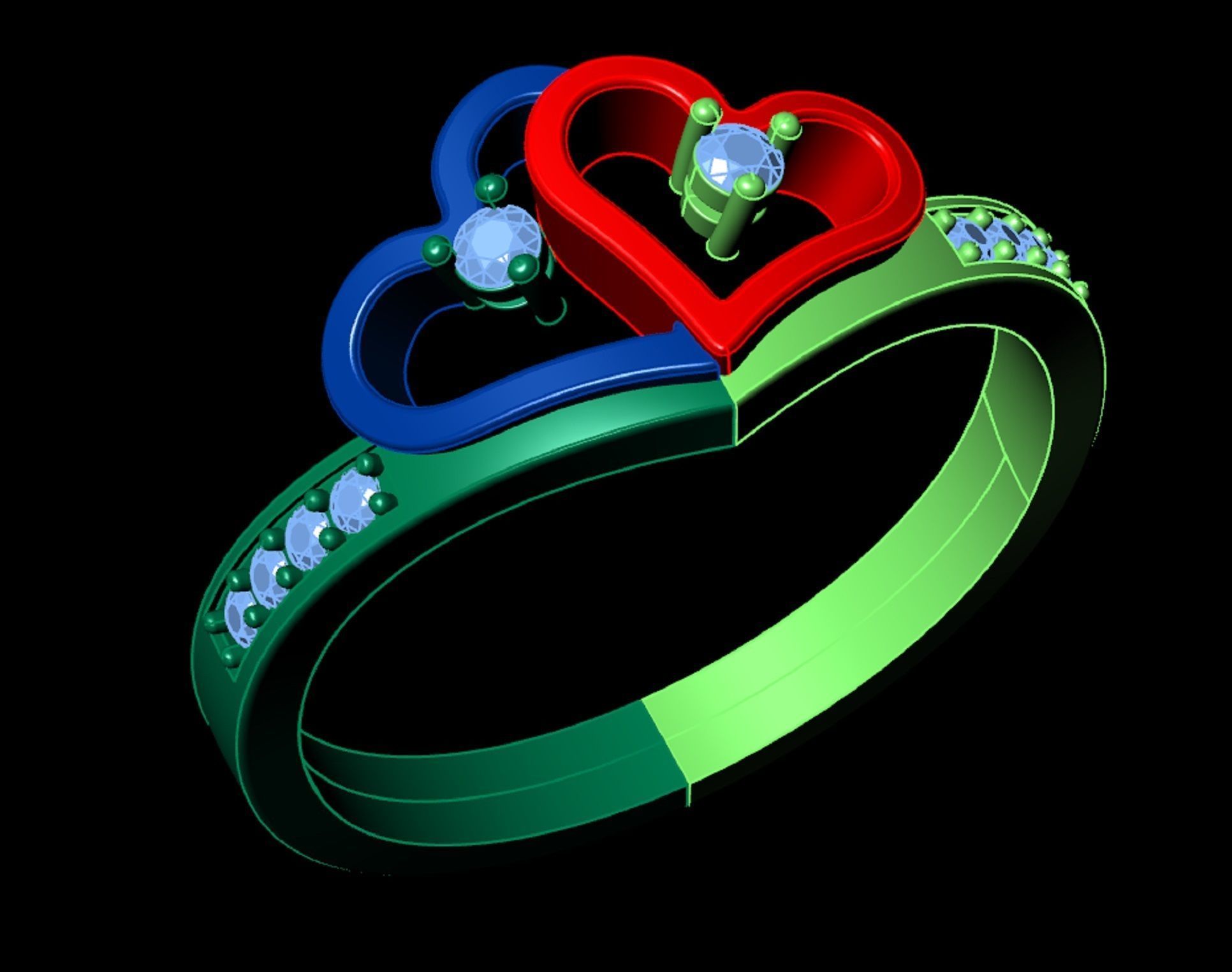 ring two hearts 3D print model_2