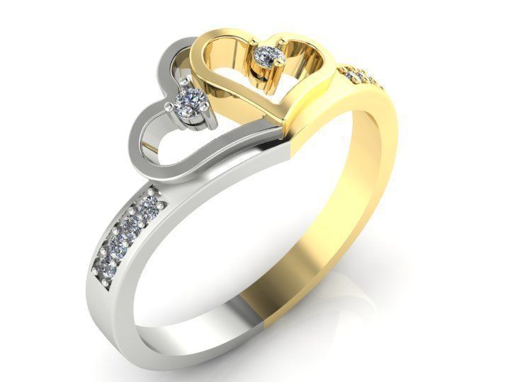 ring two hearts 3D print model_1