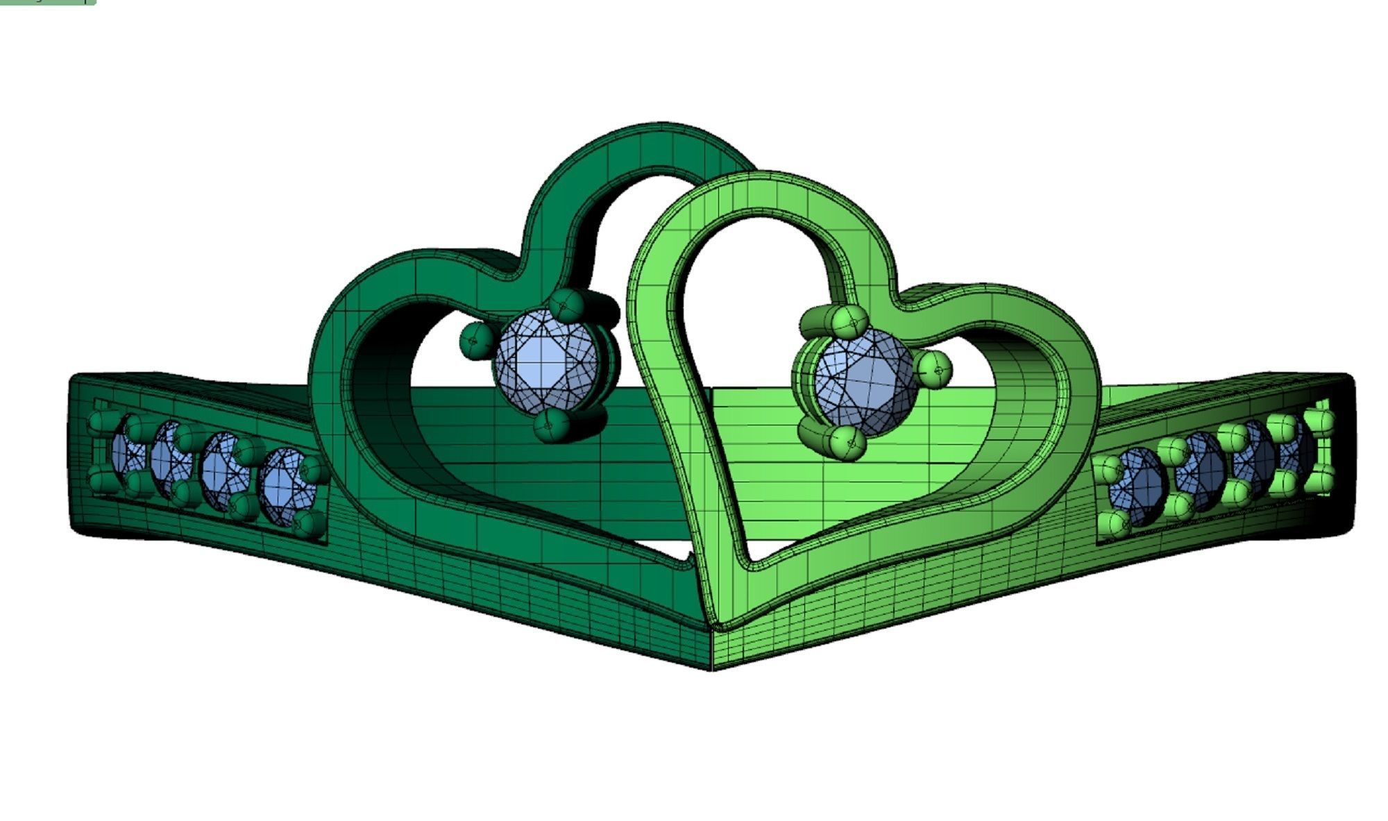 ring two hearts 3D print model_3