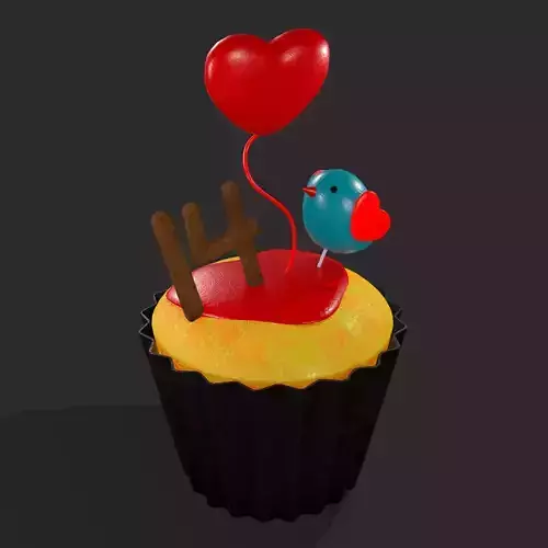 Valentines Bird Cupcake Low-poly 3D model