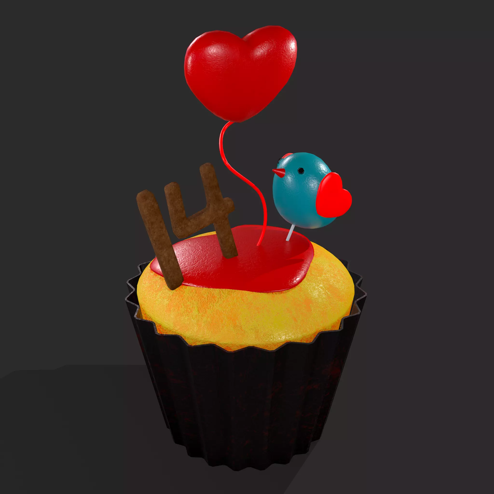 Valentines Bird Cupcake Low-poly 3D model_0