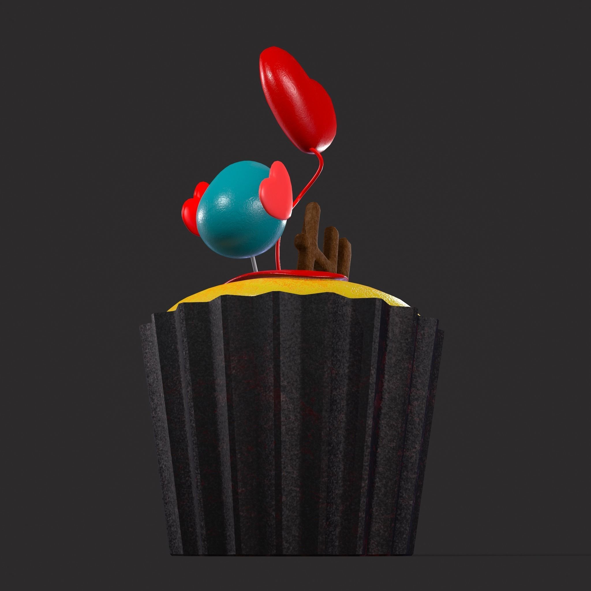 Valentines Bird Cupcake Low-poly 3D model_11