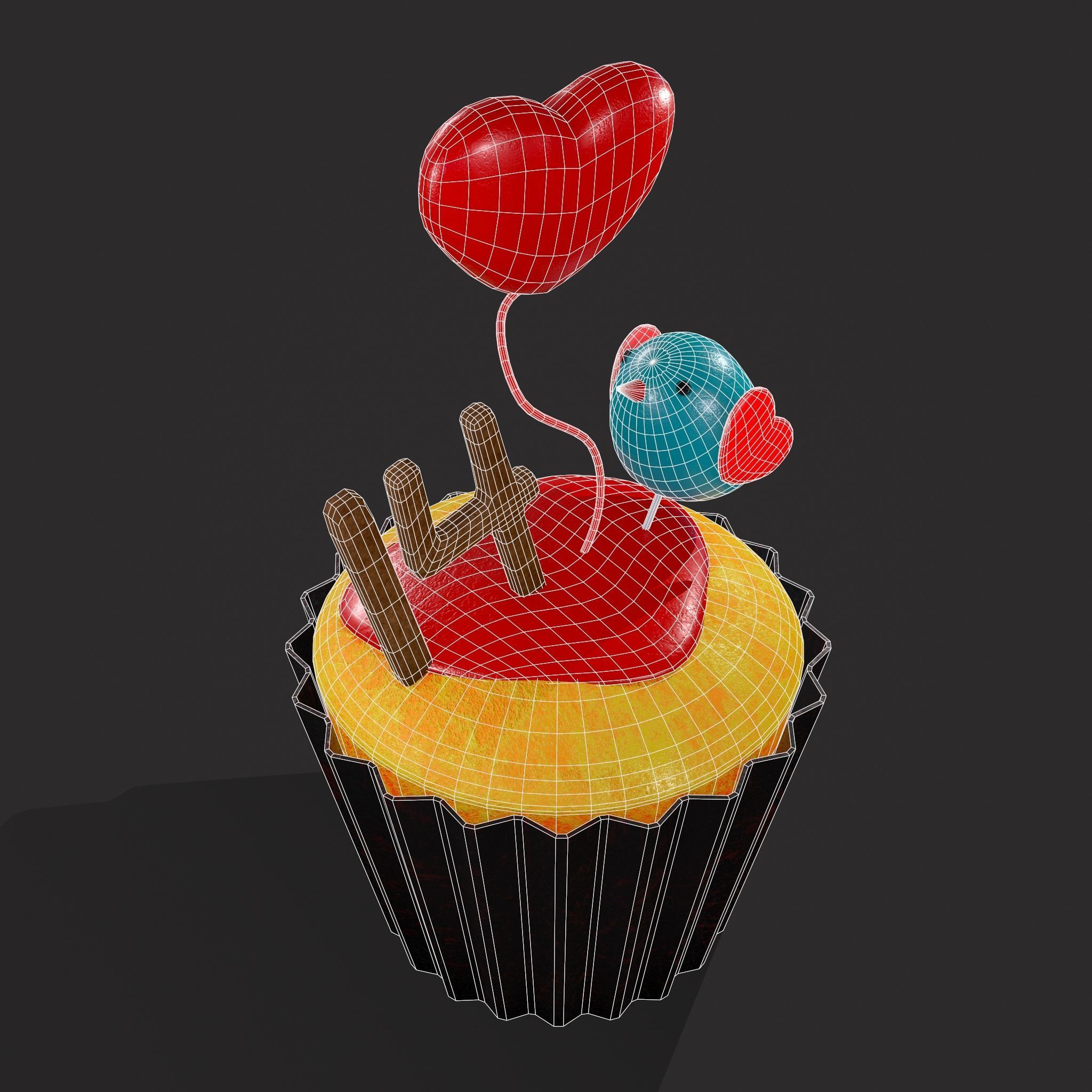 Valentines Bird Cupcake Low-poly 3D model_20