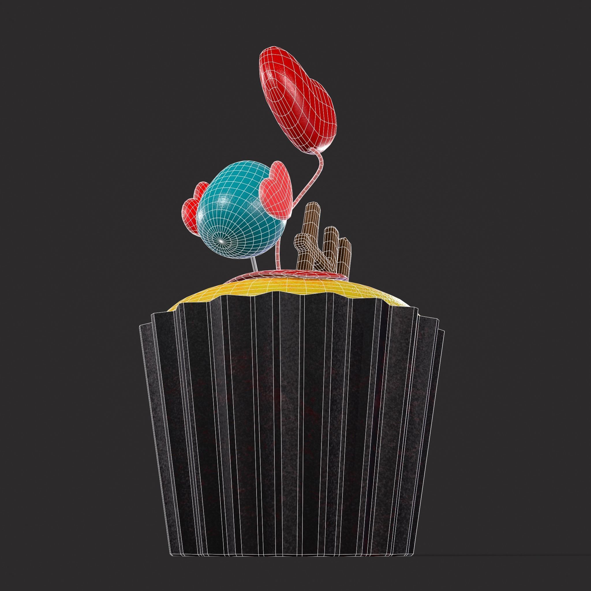 Valentines Bird Cupcake Low-poly 3D model_12