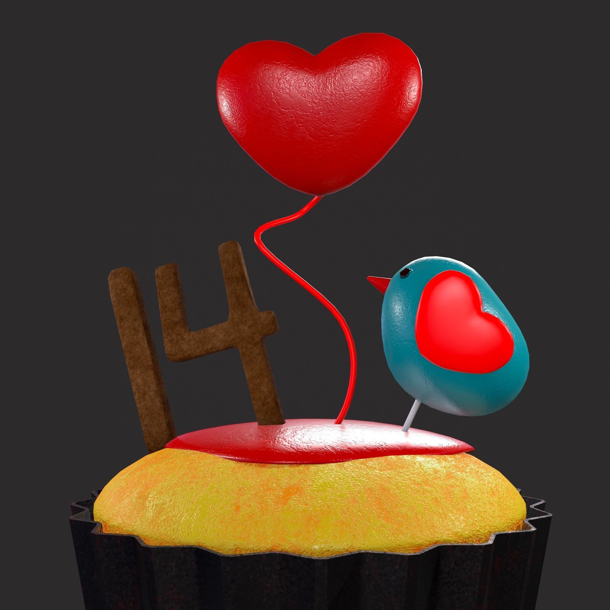 Valentines Bird Cupcake Low-poly 3D model_13