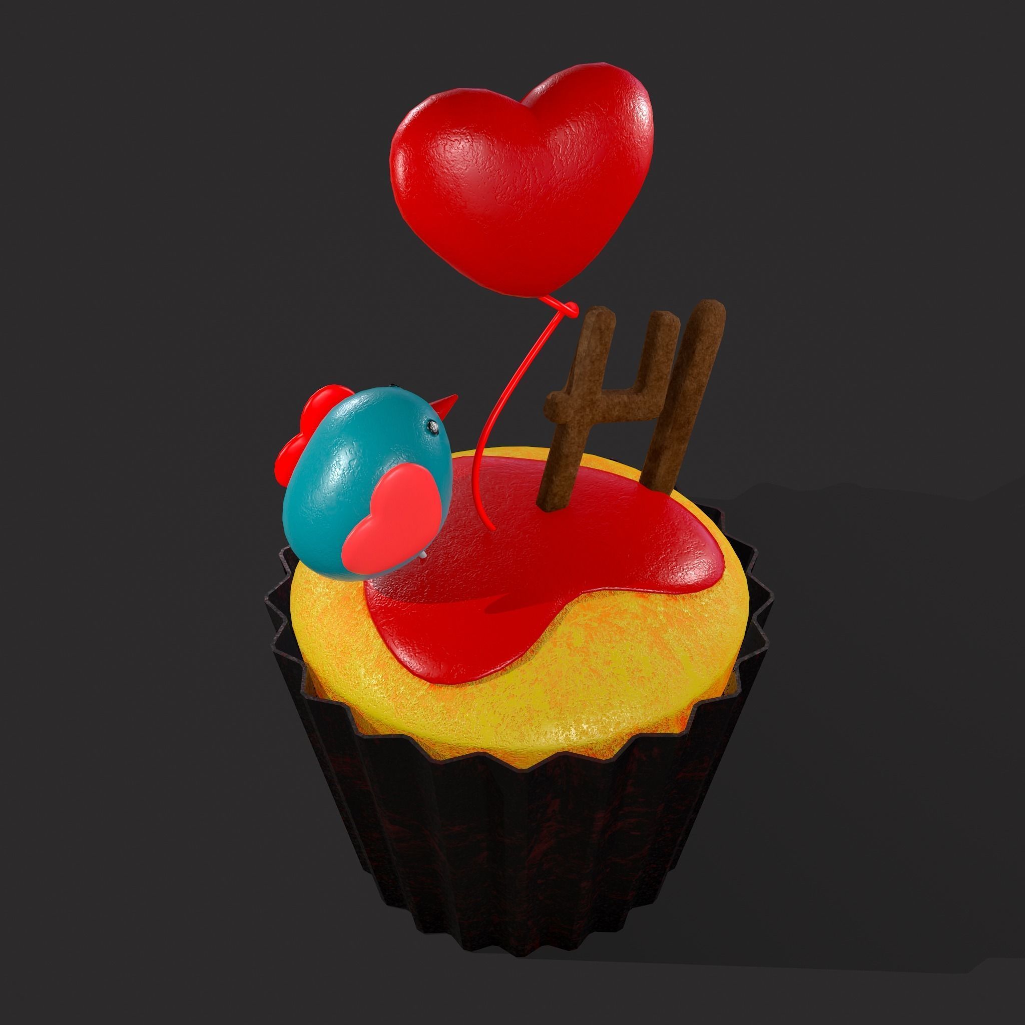 Valentines Bird Cupcake Low-poly 3D model_3