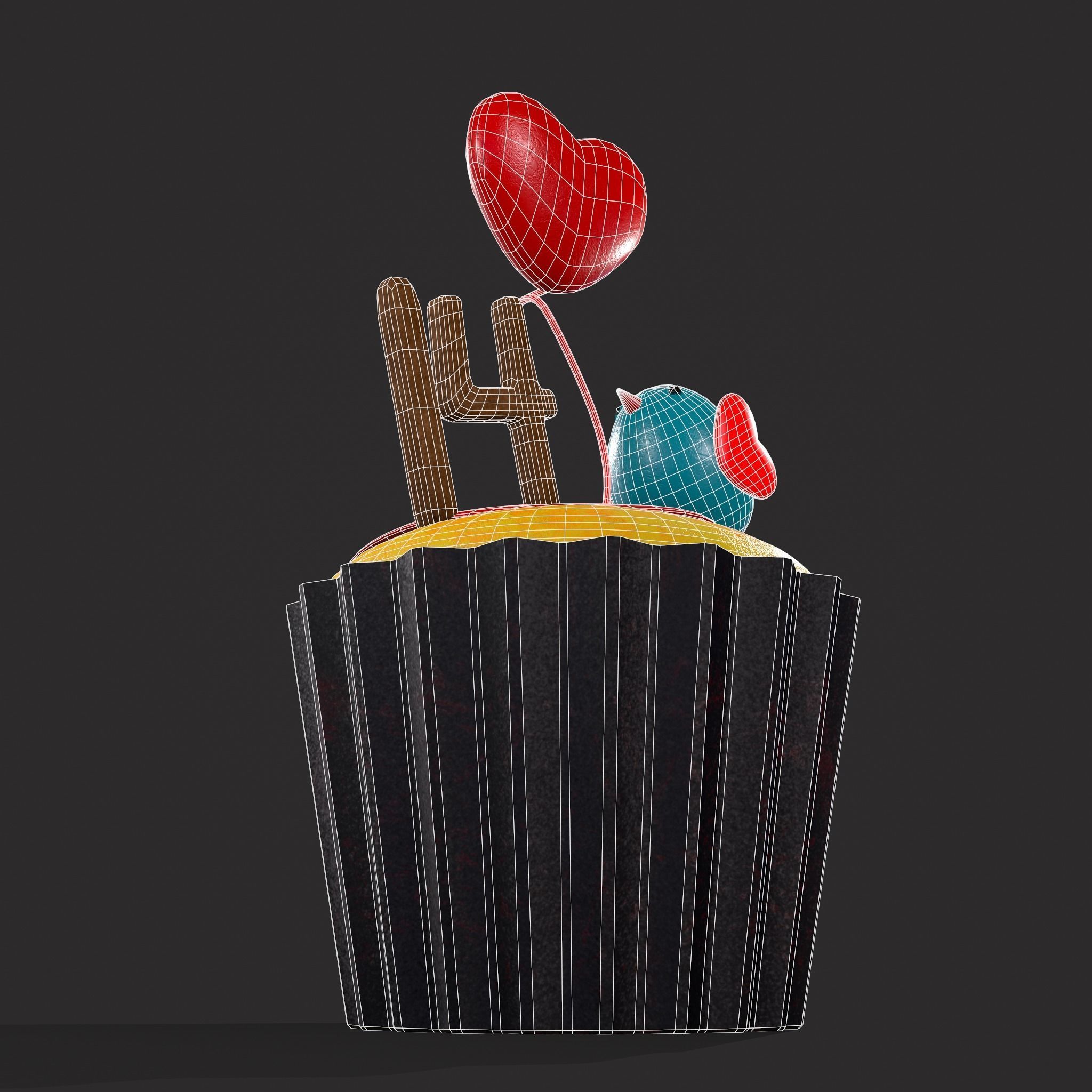 Valentines Bird Cupcake Low-poly 3D model_10