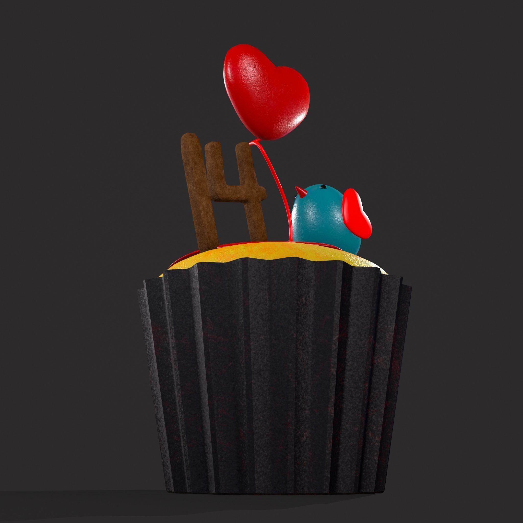 Valentines Bird Cupcake Low-poly 3D model_9