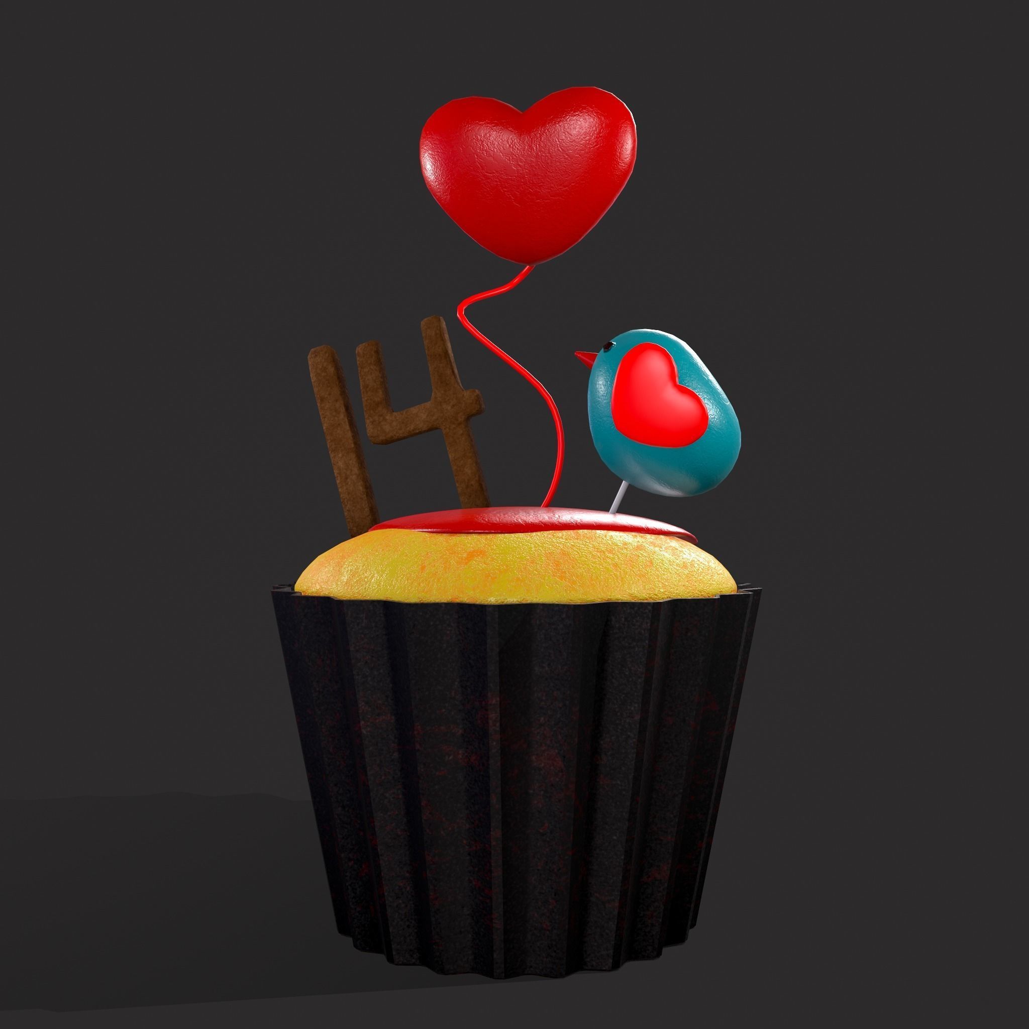 Valentines Bird Cupcake Low-poly 3D model_5