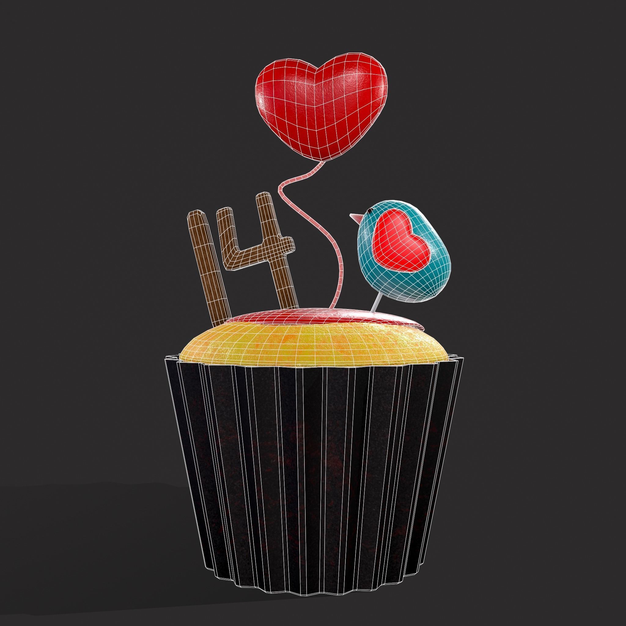 Valentines Bird Cupcake Low-poly 3D model_6