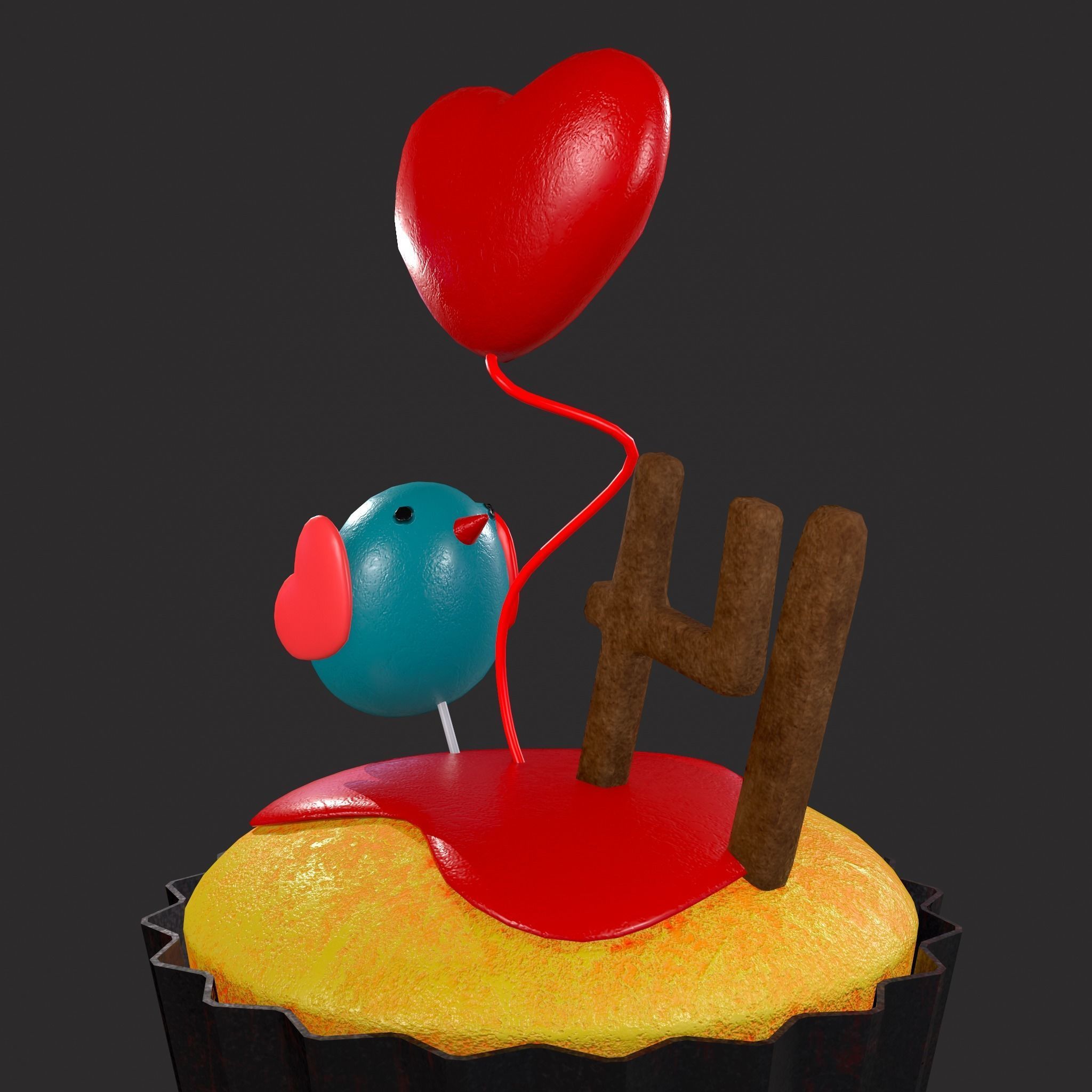 Valentines Bird Cupcake Low-poly 3D model_15