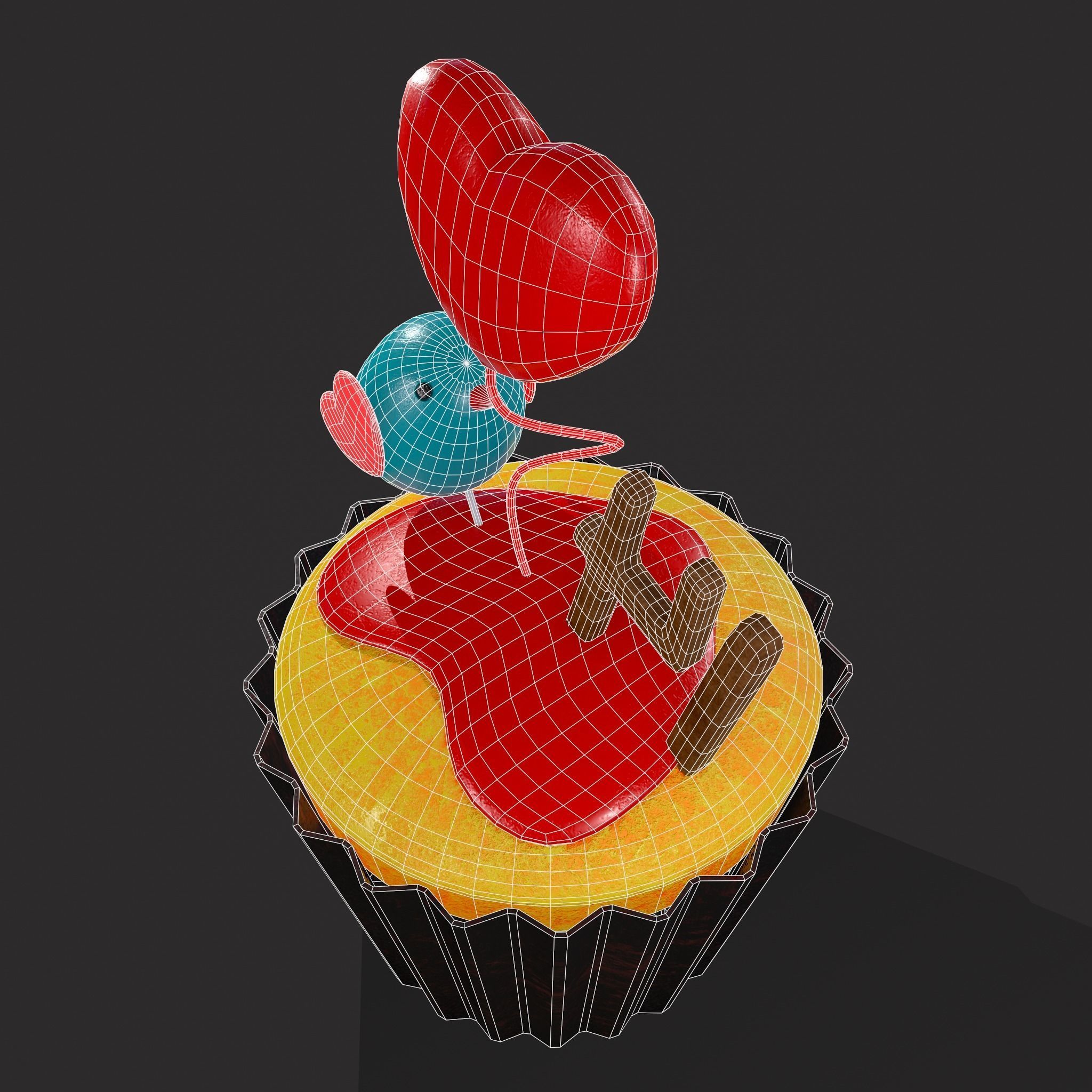 Valentines Bird Cupcake Low-poly 3D model_8