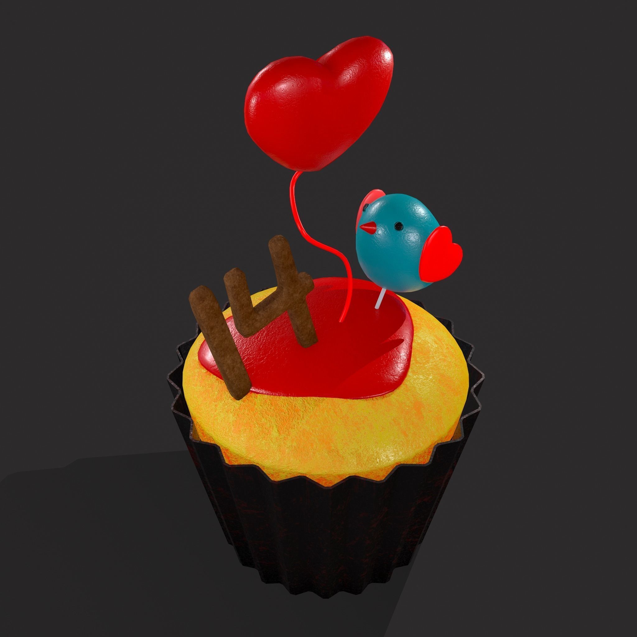 Valentines Bird Cupcake Low-poly 3D model_19