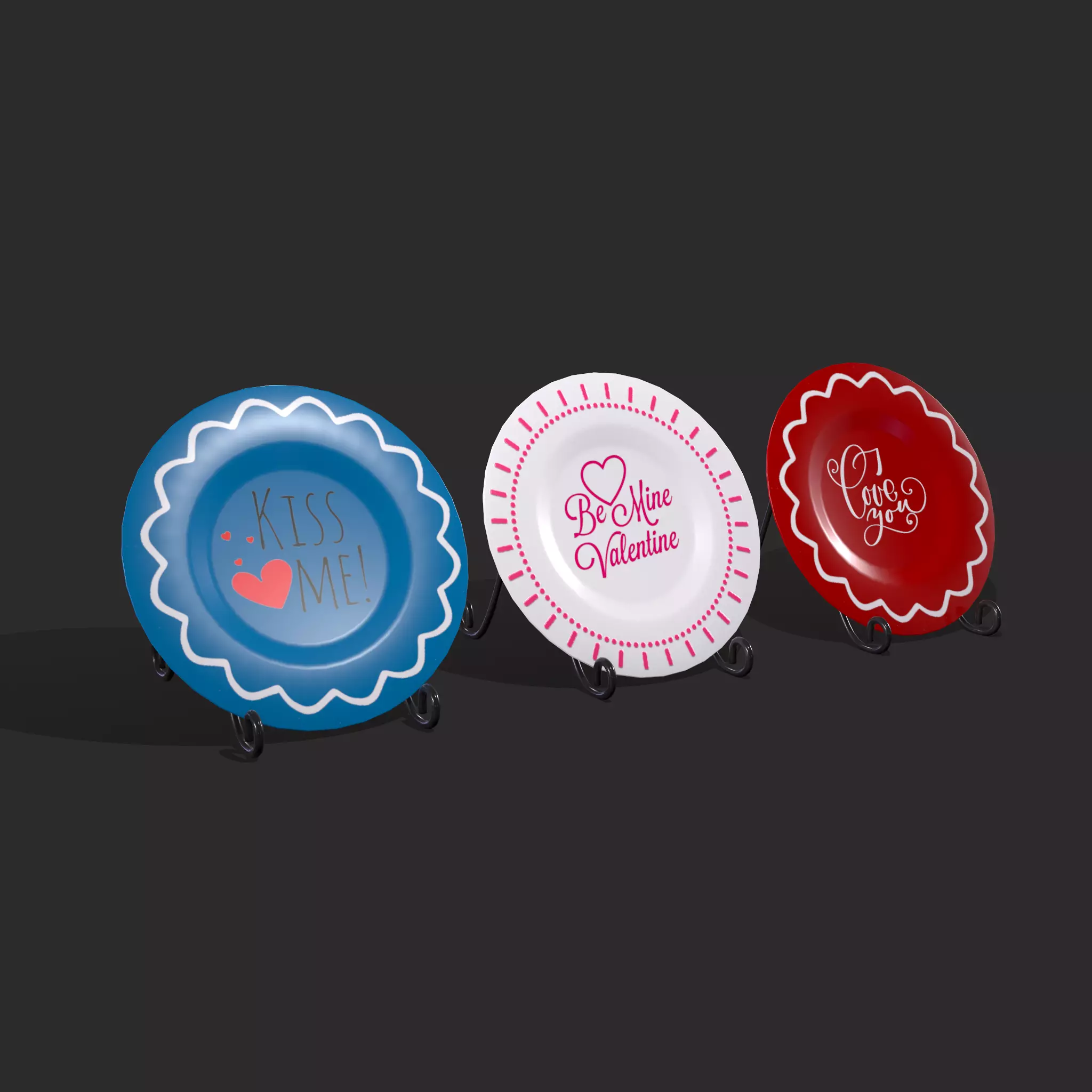 Valentines Day Decoration Plates Low-poly 3D model_0