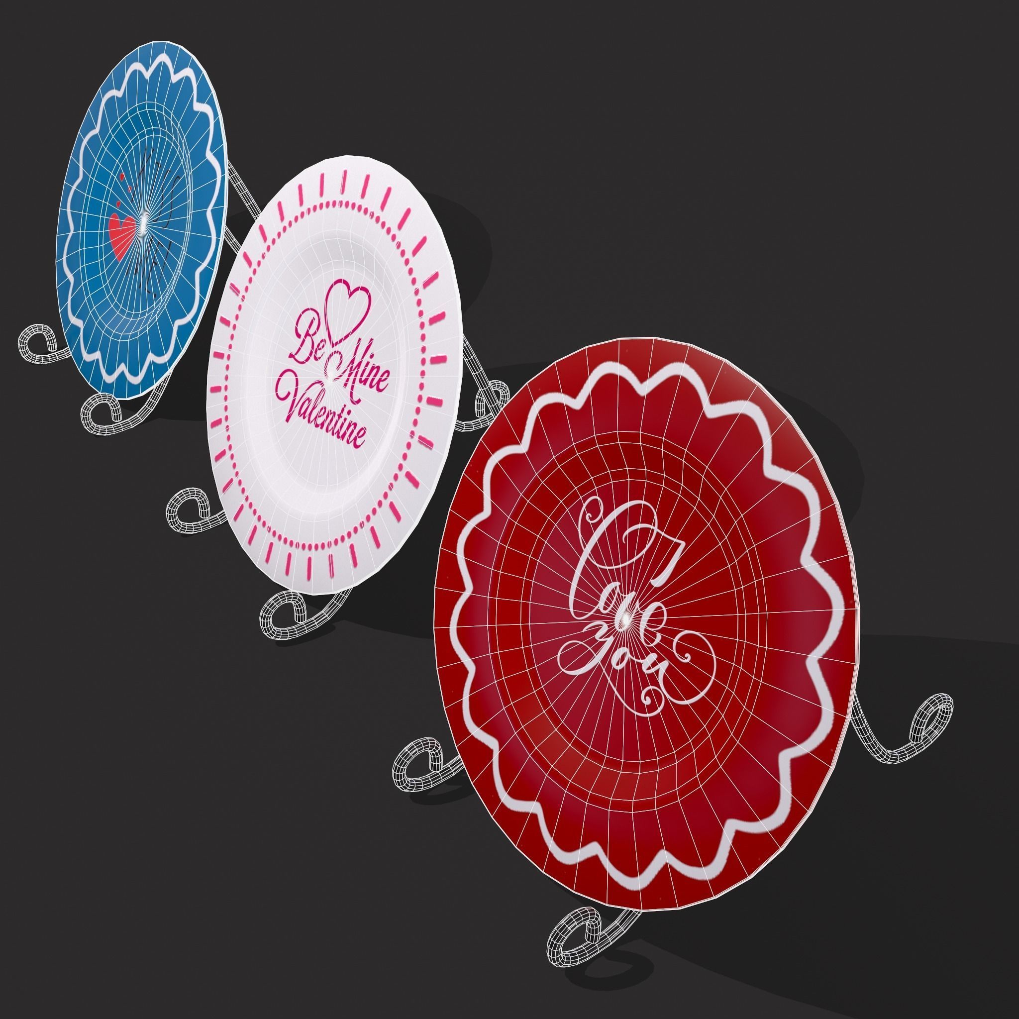 Valentines Day Decoration Plates Low-poly 3D model_6