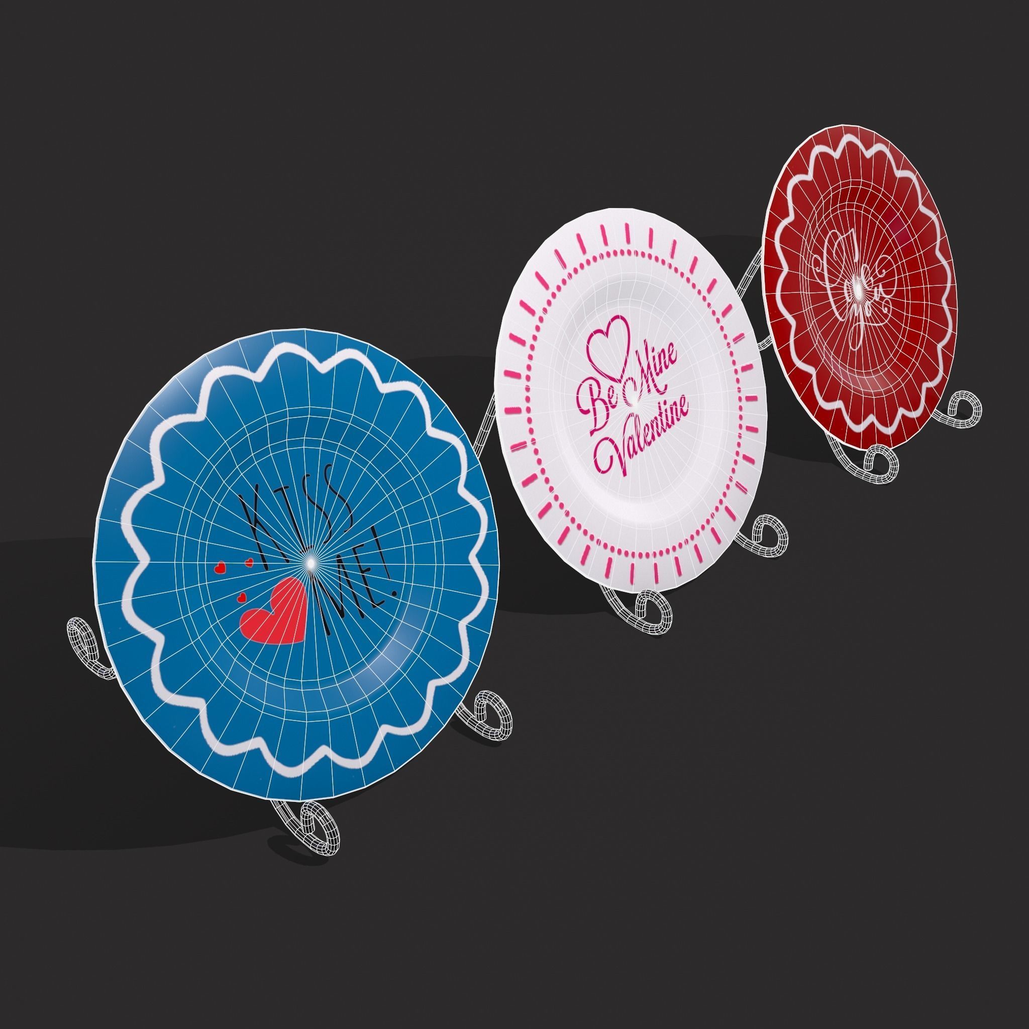 Valentines Day Decoration Plates Low-poly 3D model_22