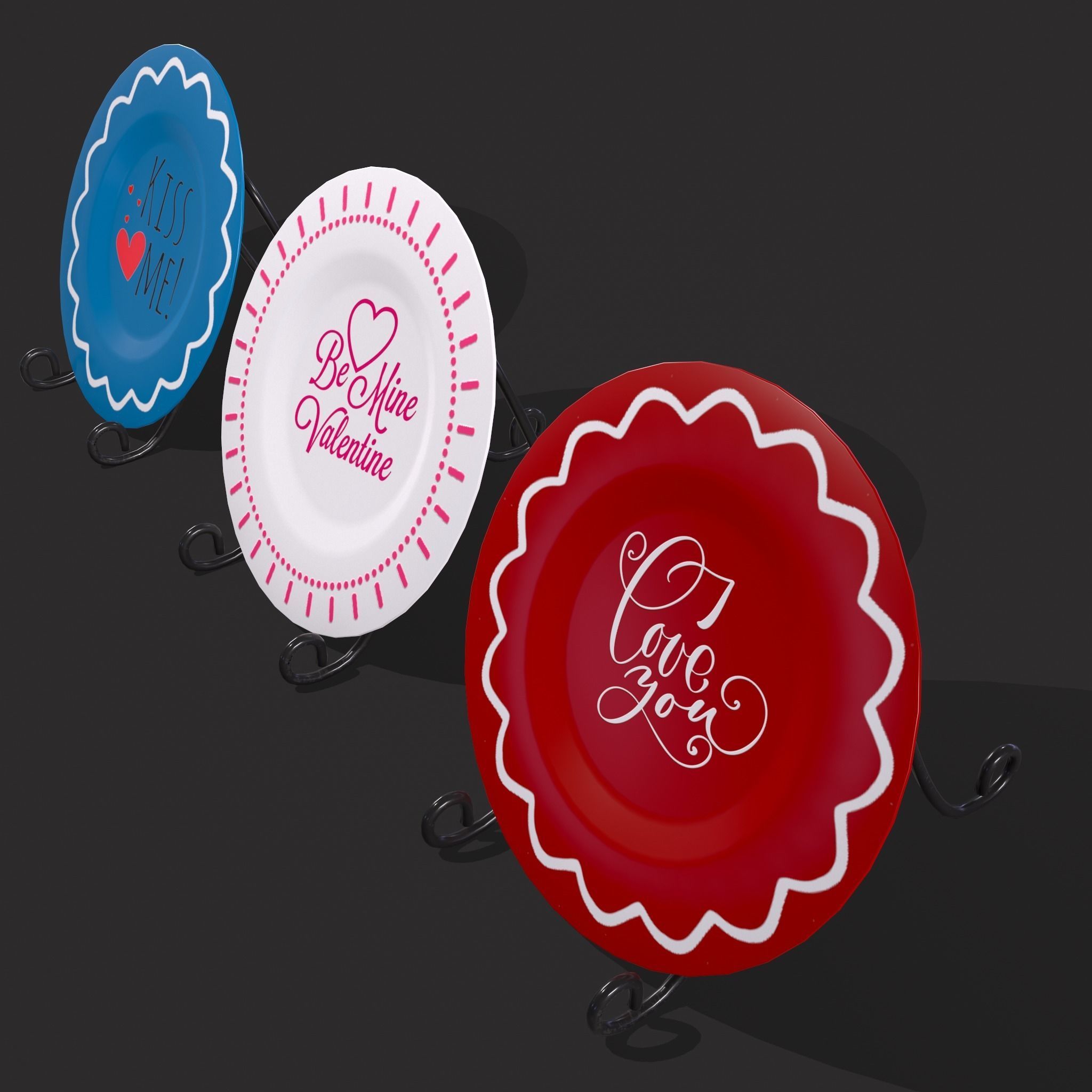 Valentines Day Decoration Plates Low-poly 3D model_5