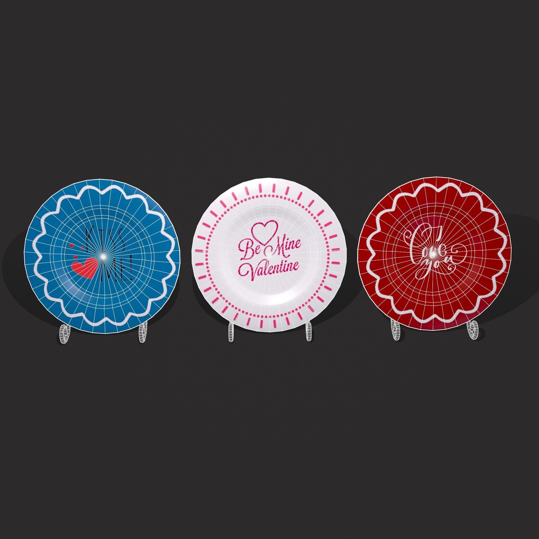 Valentines Day Decoration Plates Low-poly 3D model_16