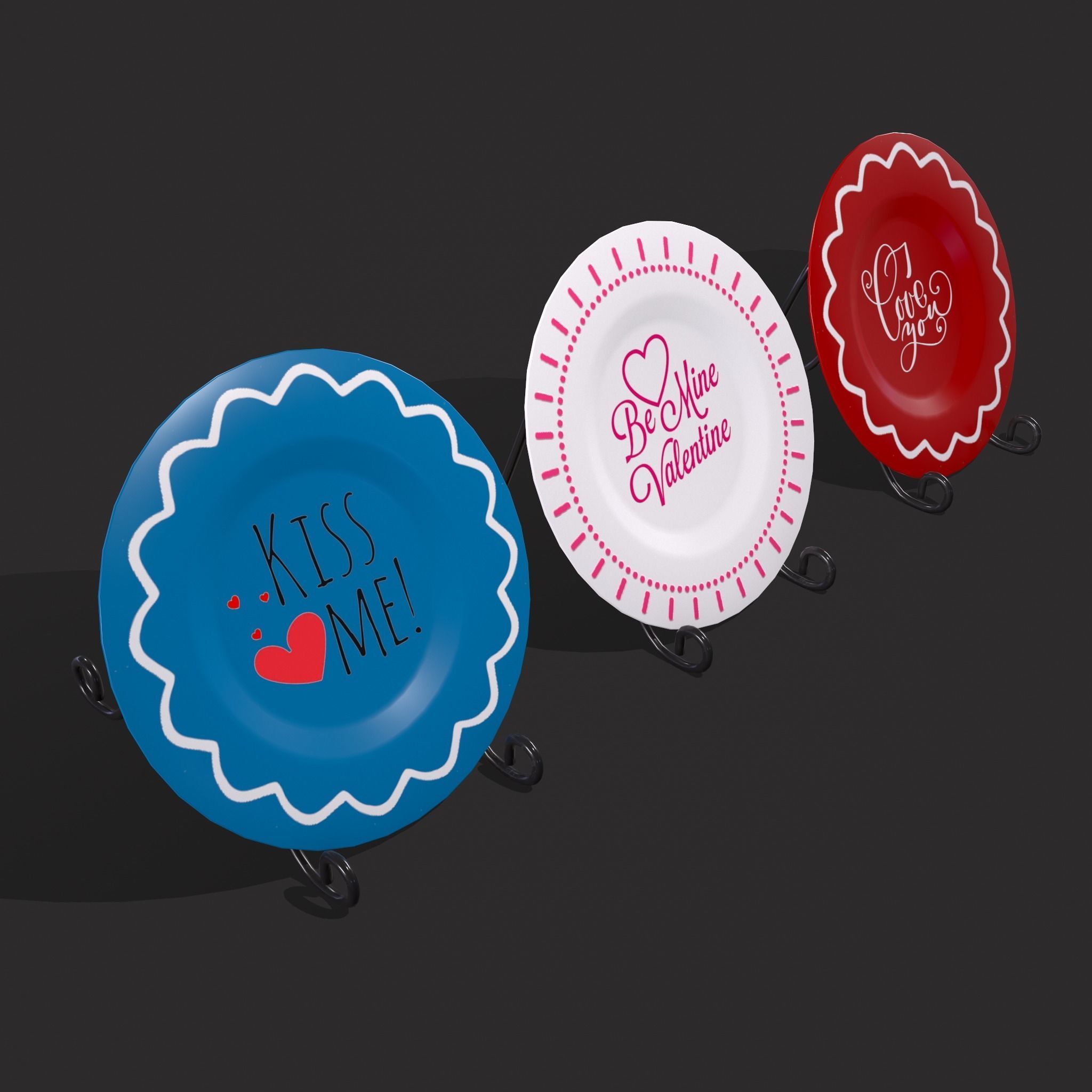 Valentines Day Decoration Plates Low-poly 3D model_21