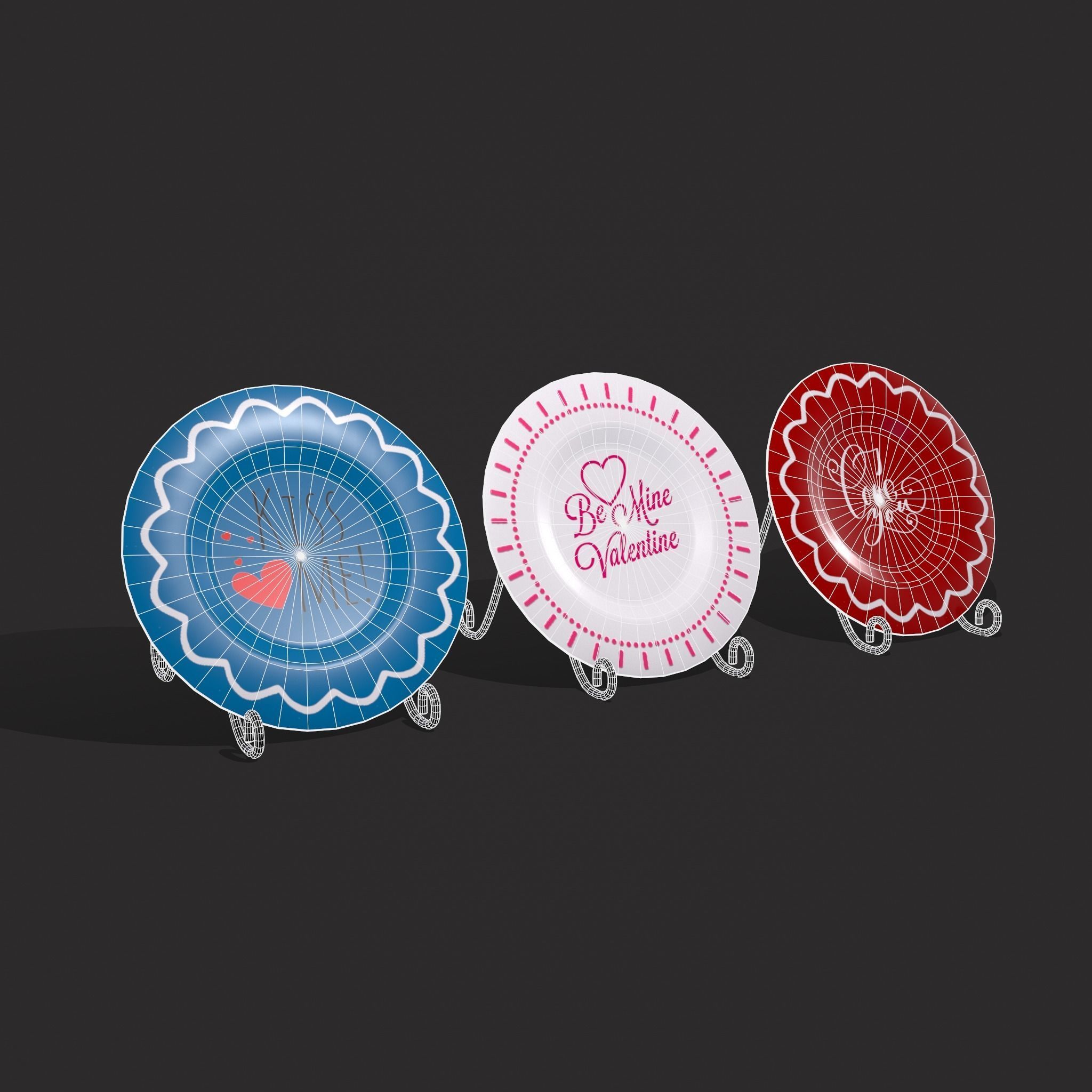 Valentines Day Decoration Plates Low-poly 3D model_2