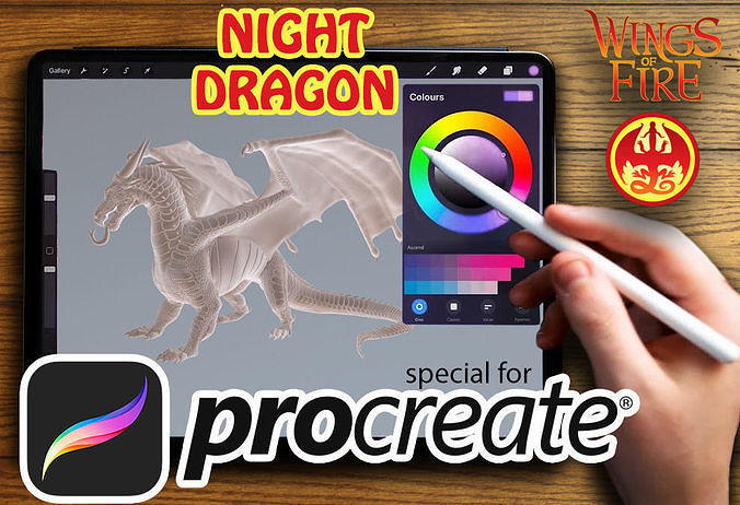 Dragon of Night Tribe from Wings of Fire Procreate version 3D model