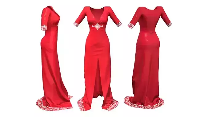 Elegant Decolette Long Red Gown With Stones