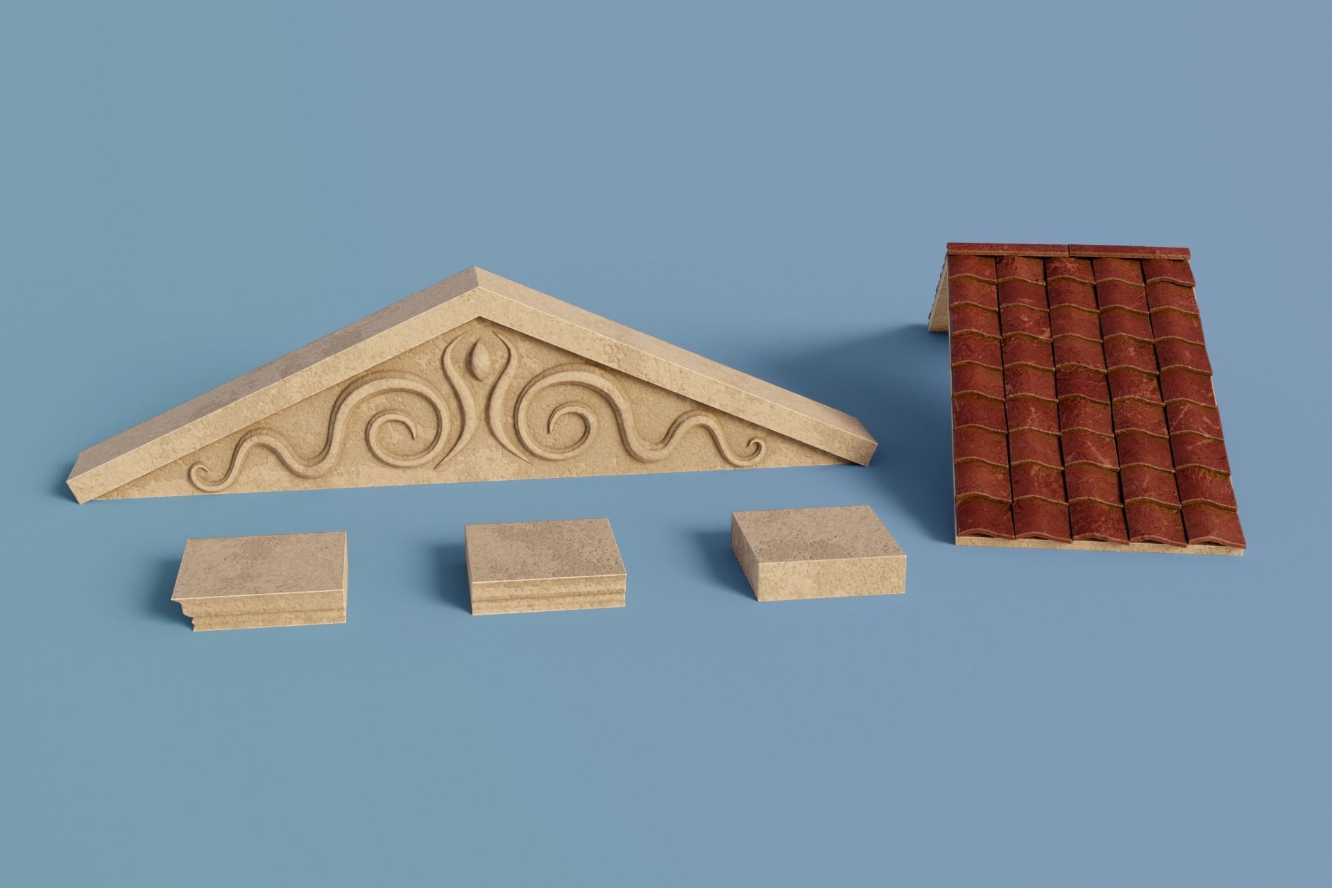 Ancient Temple Building Set Low-poly 3D model_21