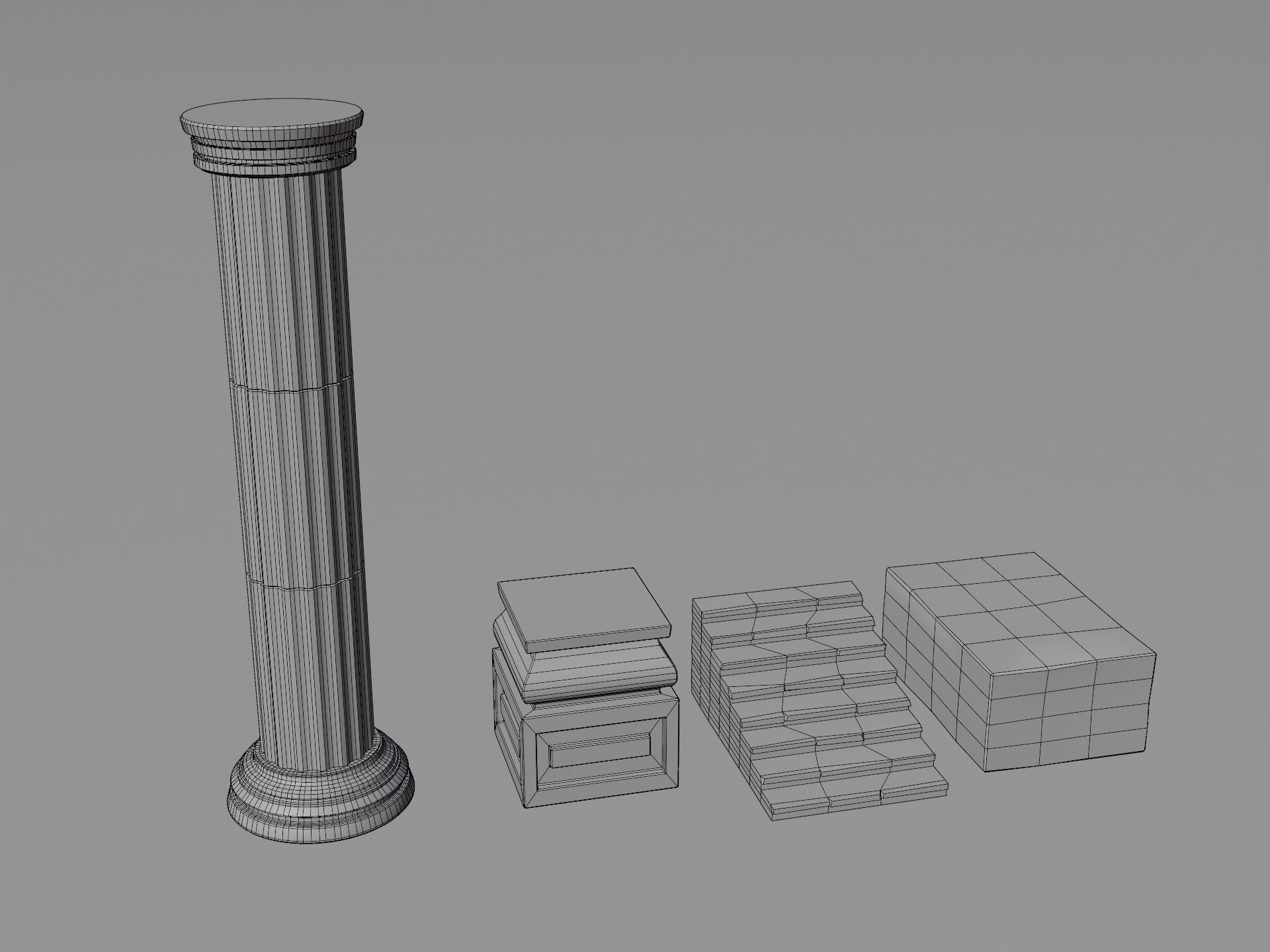 Ancient Temple Building Set Low-poly 3D model_15
