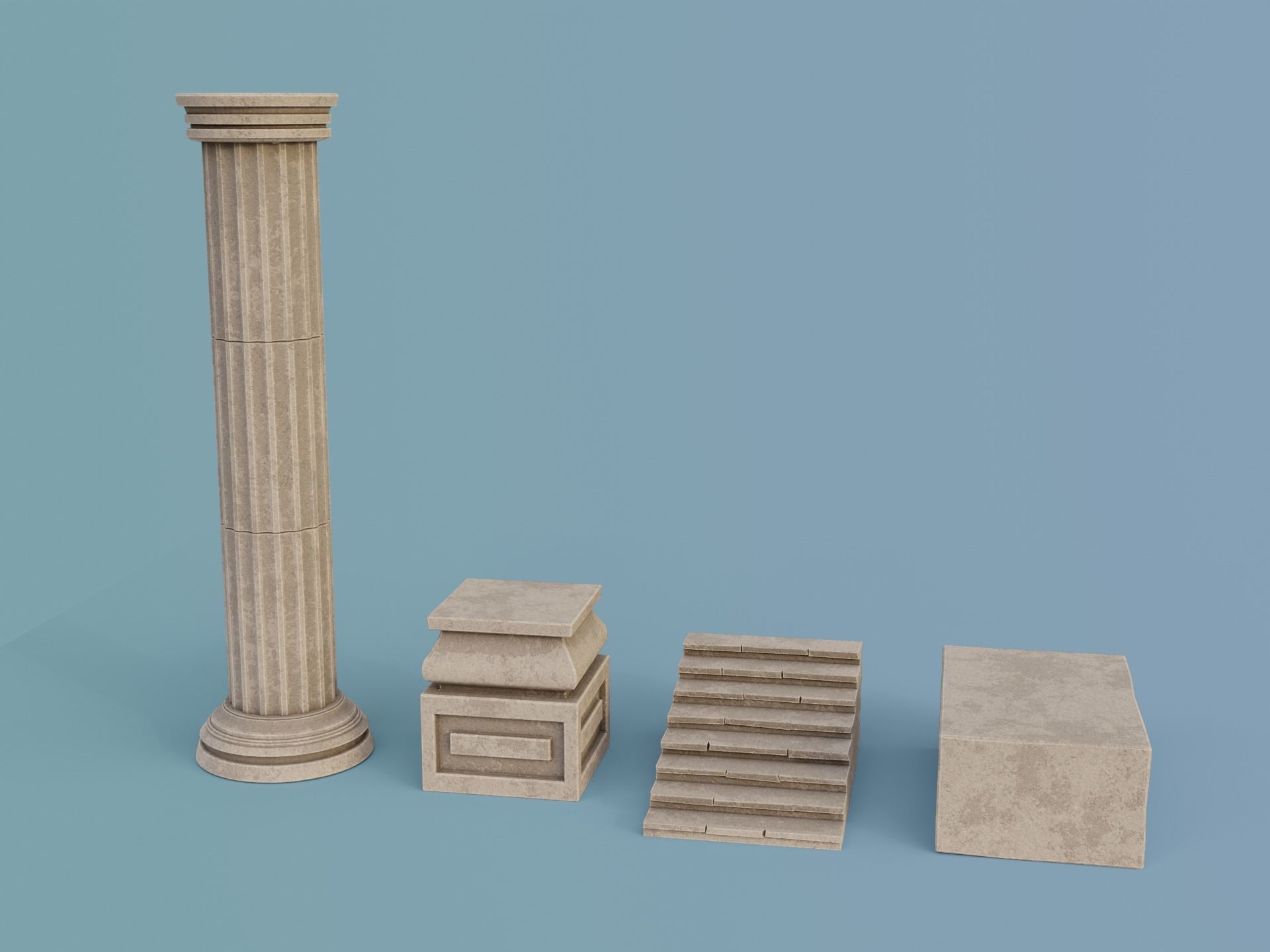 Ancient Temple Building Set Low-poly 3D model_10