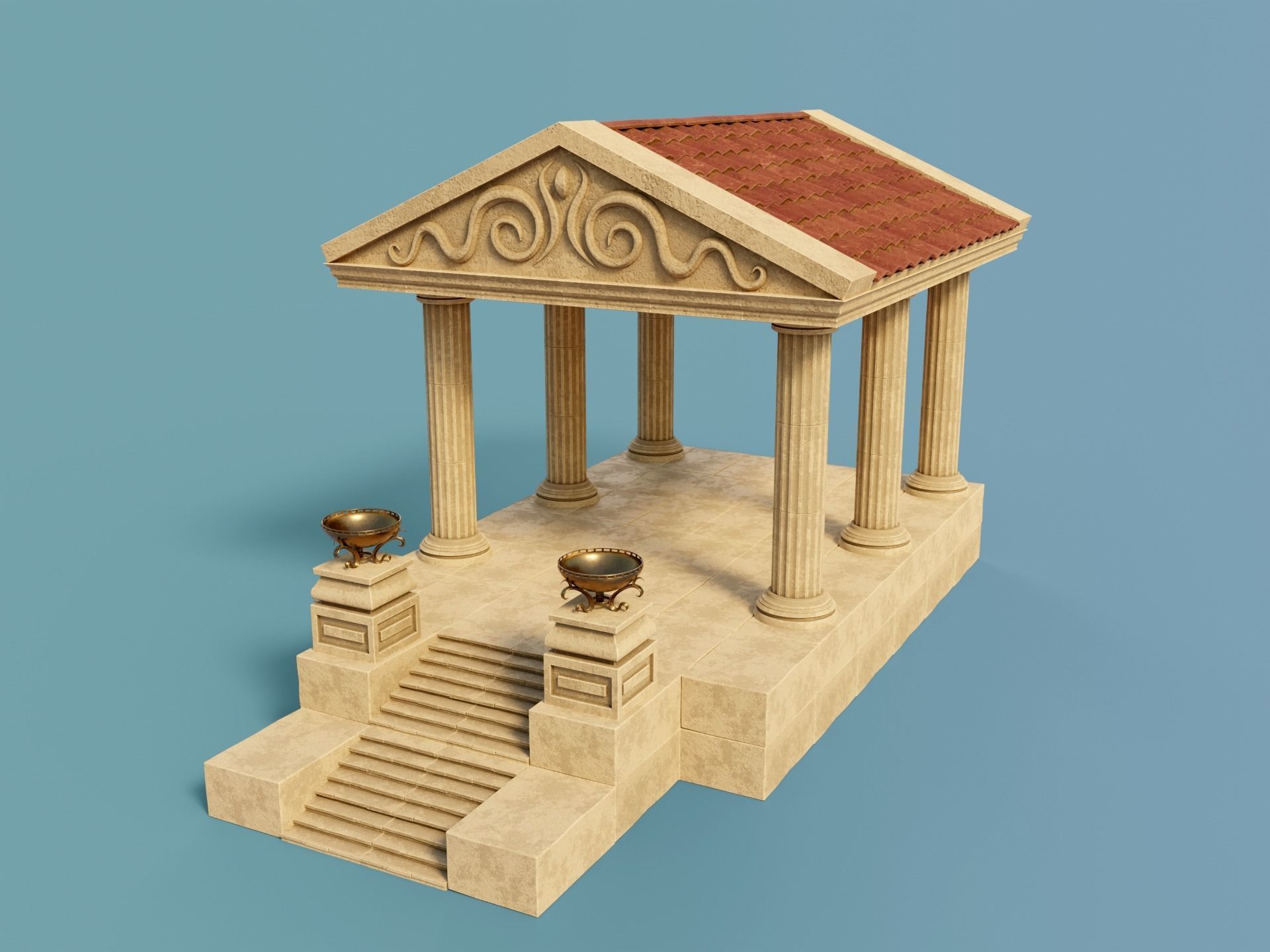 Ancient Temple Building Set Low-poly 3D model_1