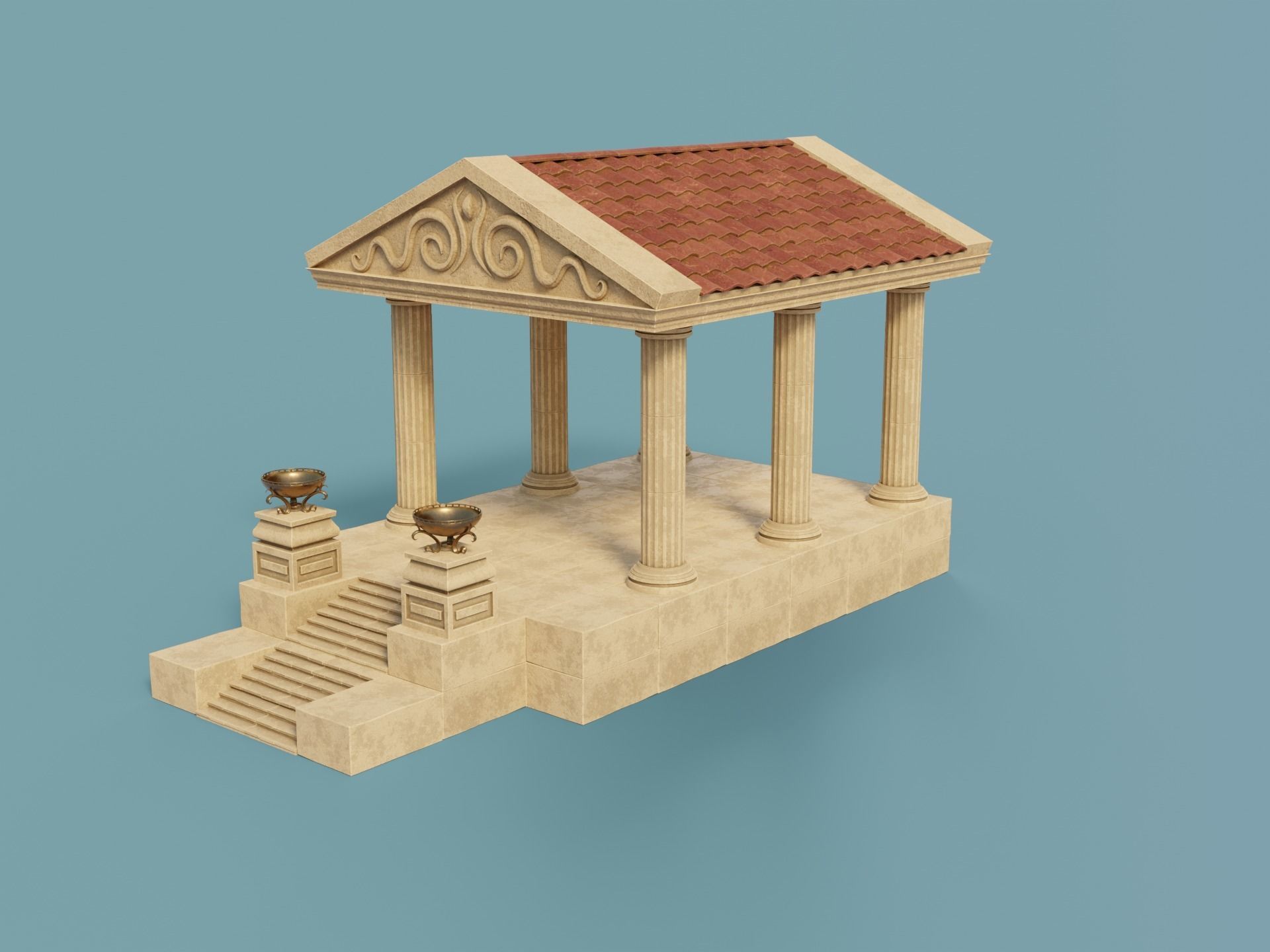 Ancient Temple Building Set Low-poly 3D model_9