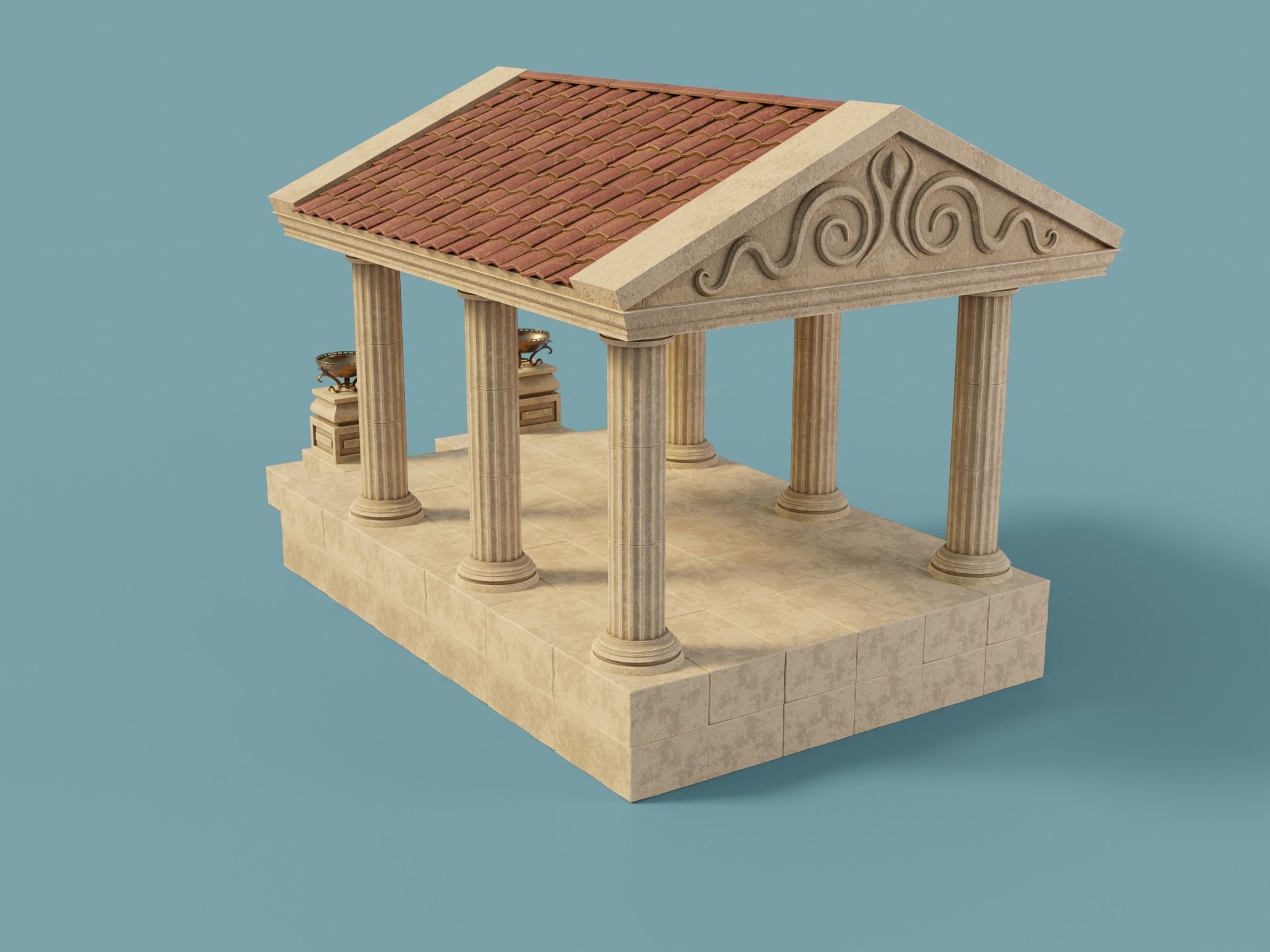 Ancient Temple Building Set Low-poly 3D model_7