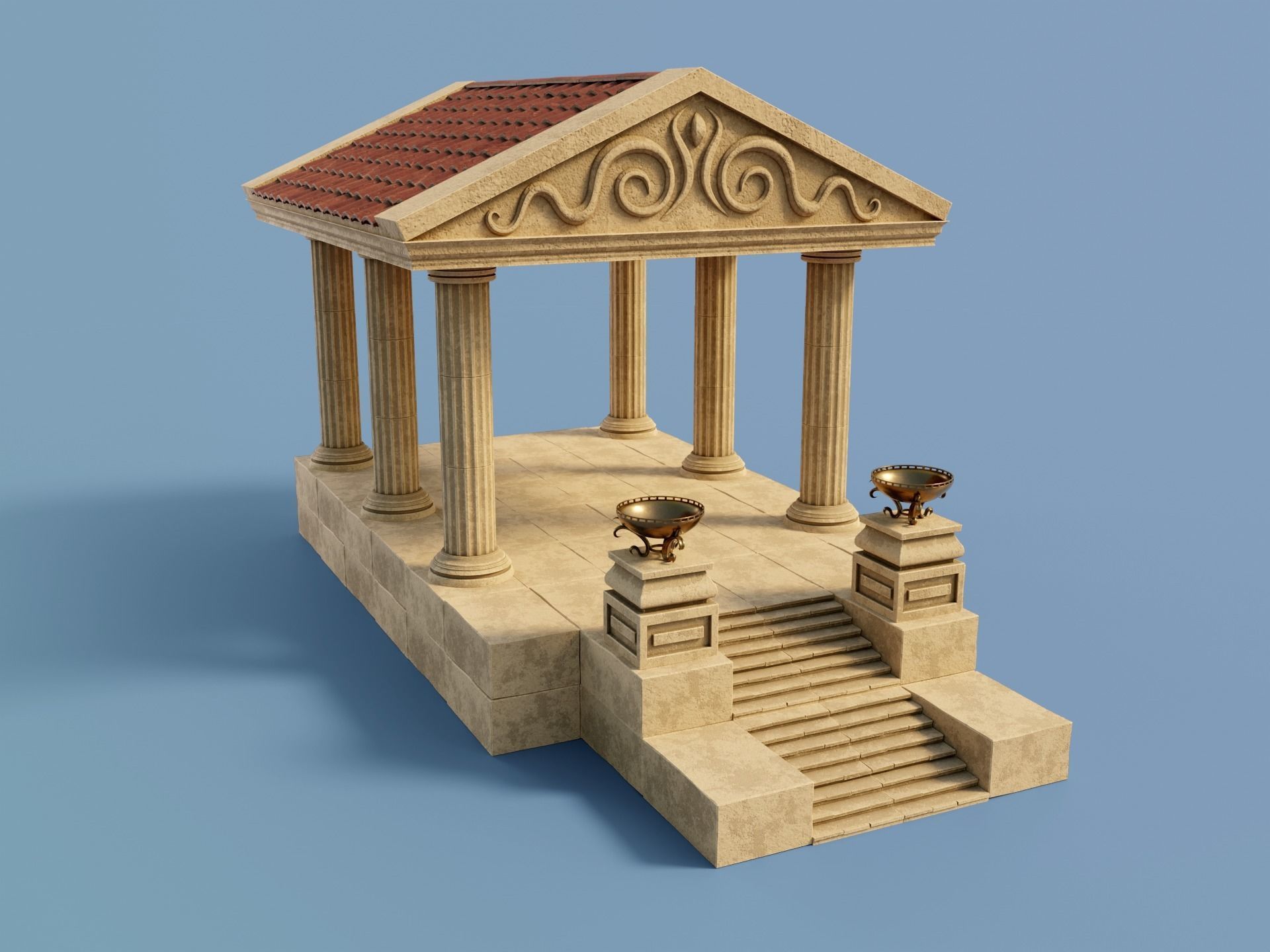Ancient Temple Building Set Low-poly 3D model_2