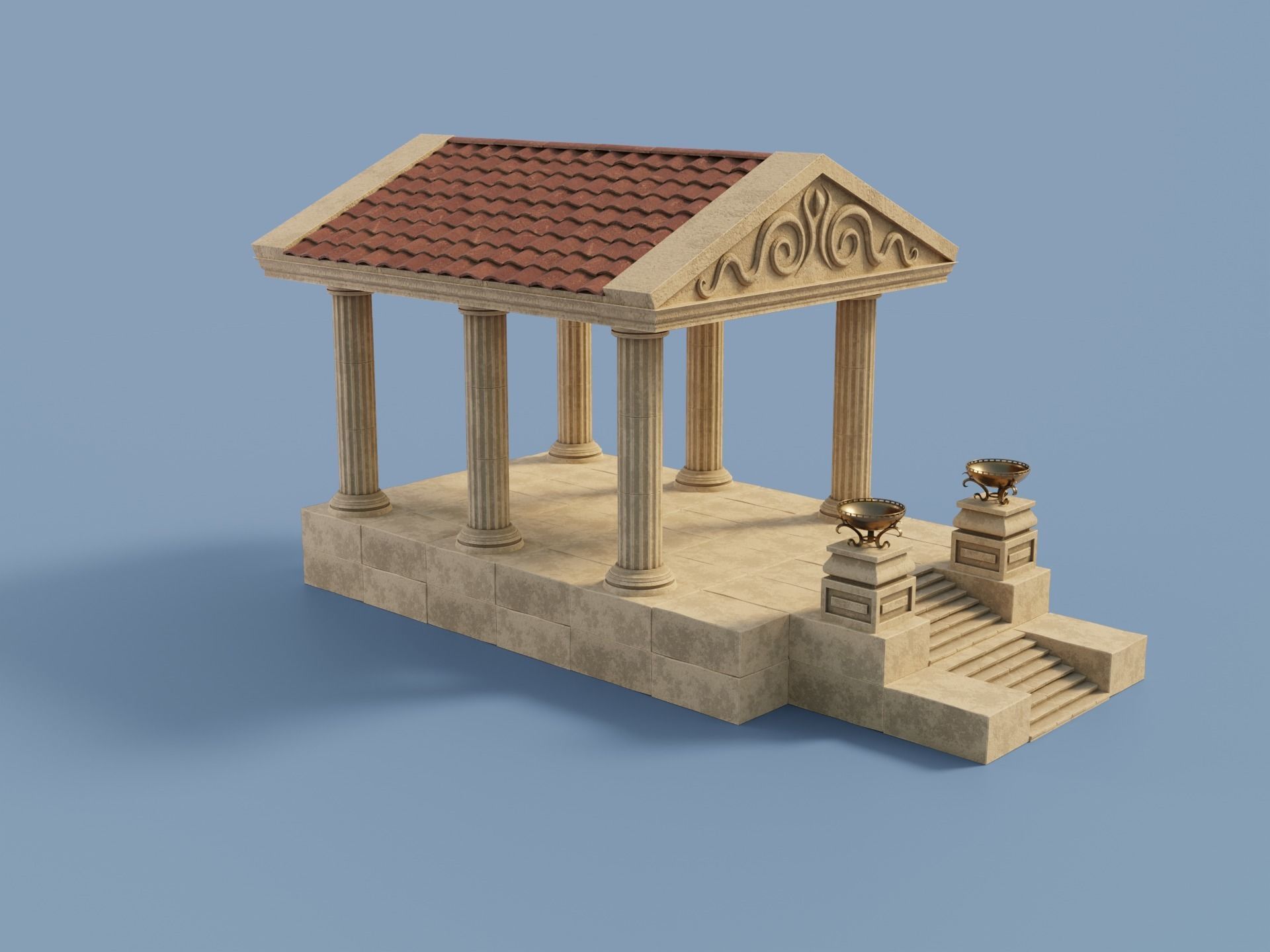 Ancient Temple Building Set Low-poly 3D model_4
