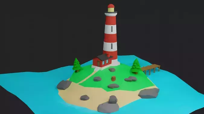 Lowpoly Lighthouse on island