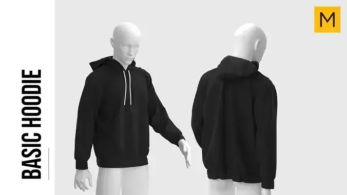 Marvelous Designer Basic Black Hoodie 3D Model