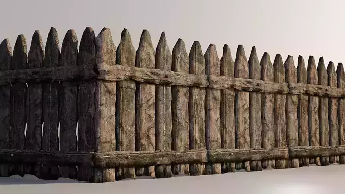 Wooden Fence  PBR Low-poly 3D model
