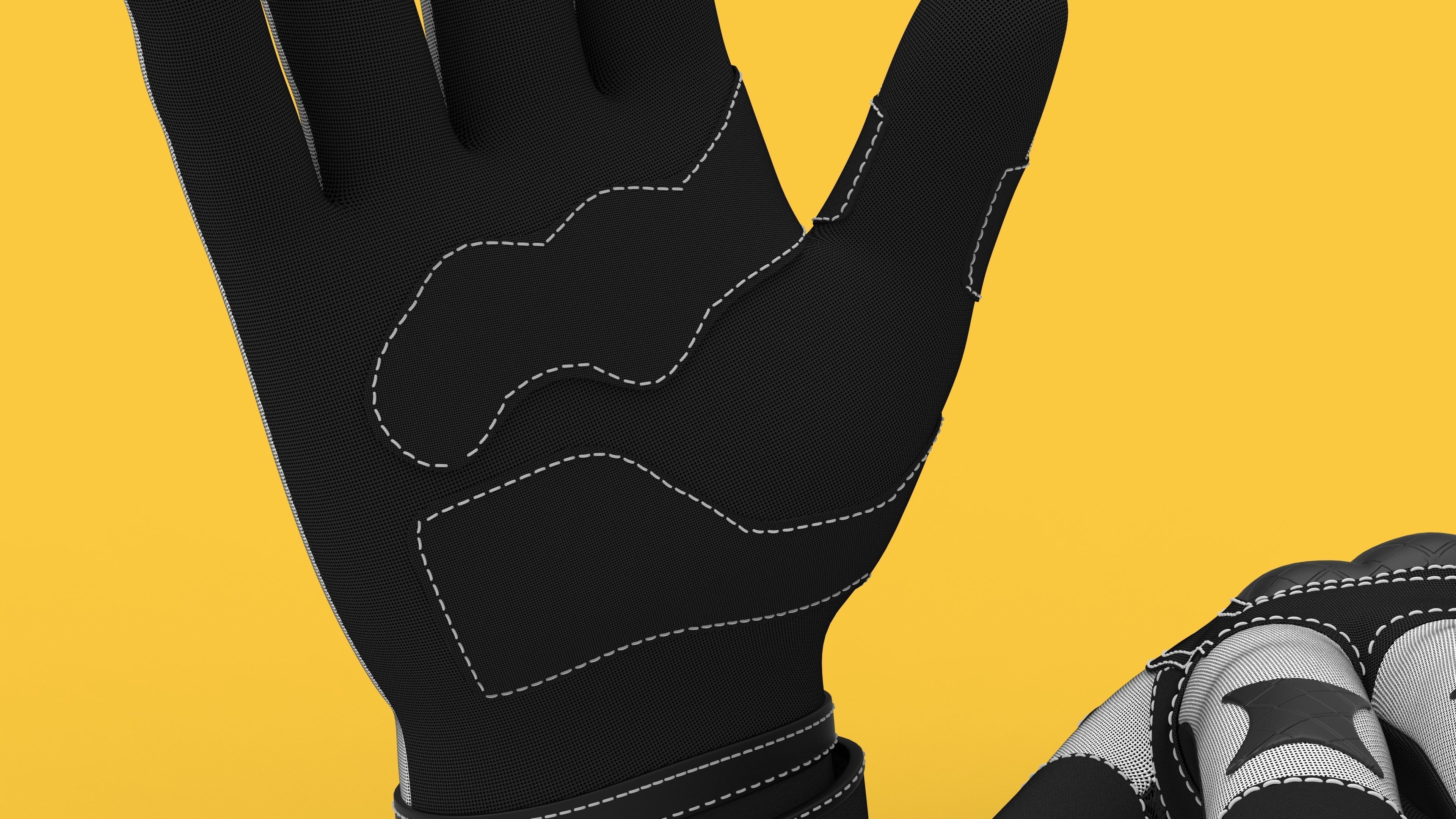 Black and white riding gloves 3D model_6