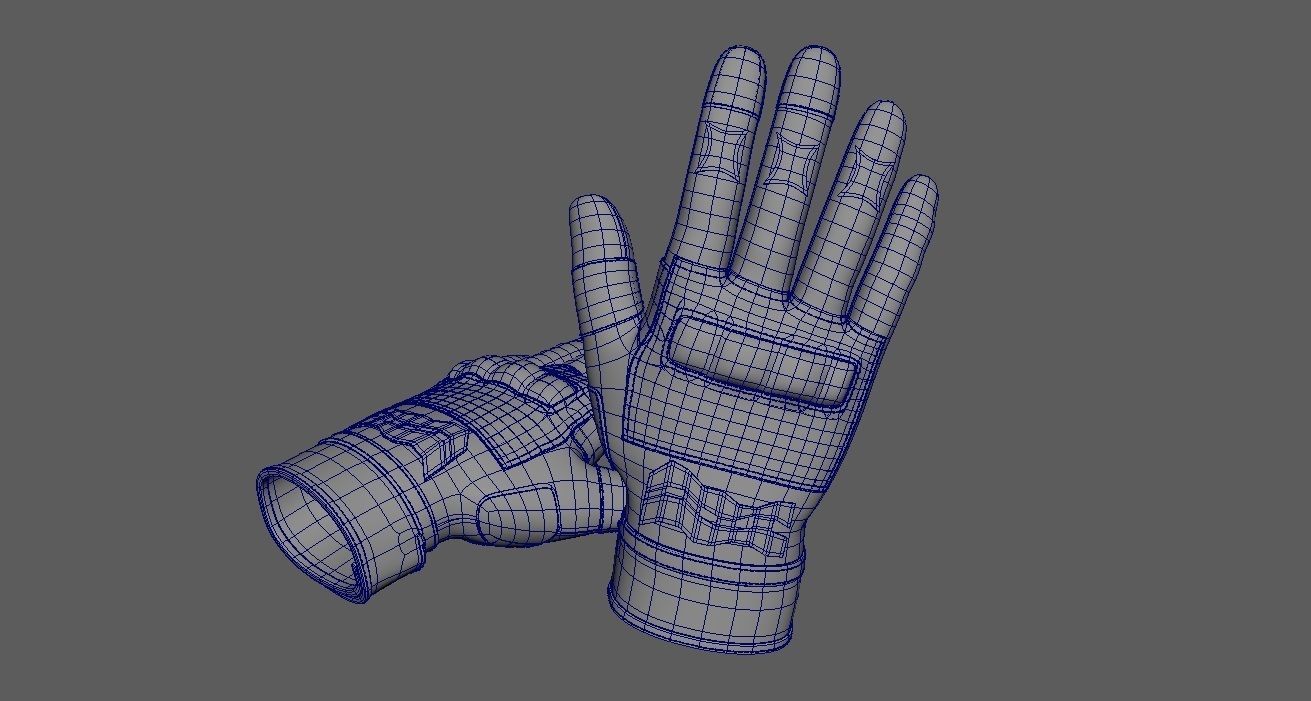 Black and white riding gloves 3D model_22