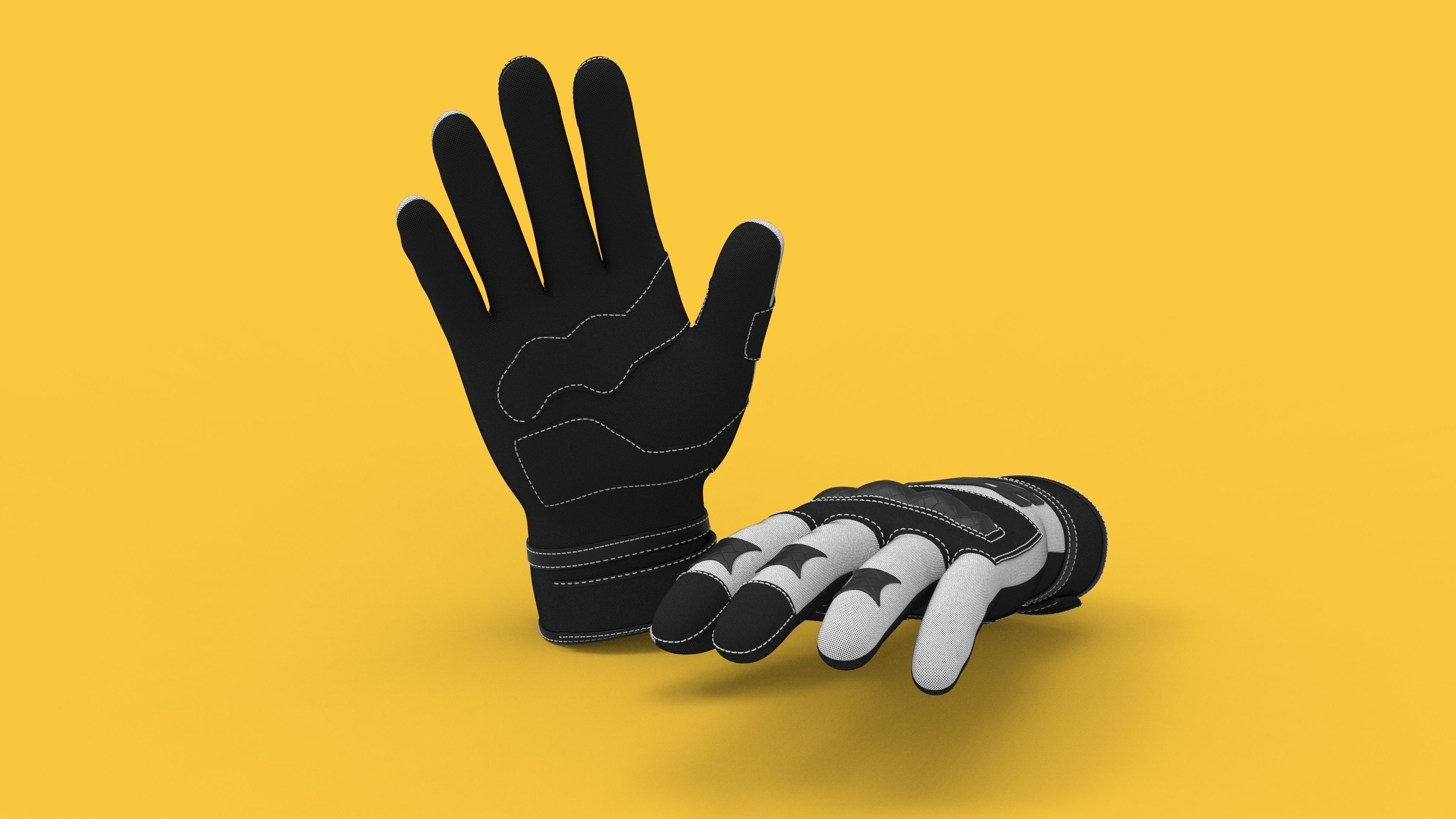 Black and white riding gloves 3D model_1