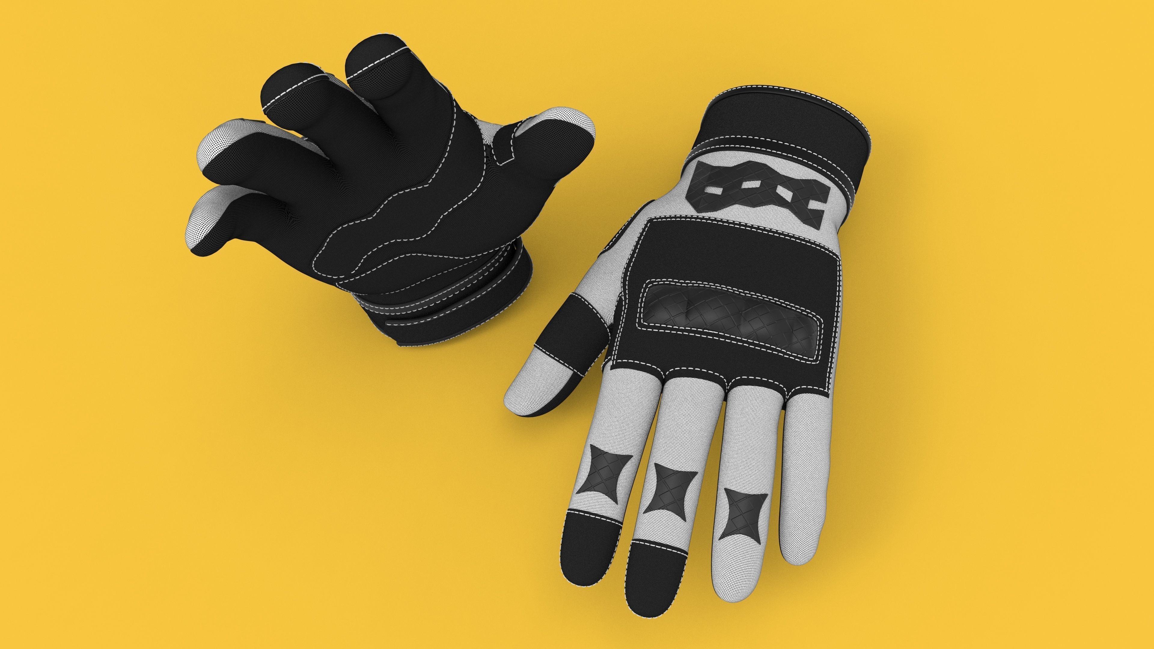 Black and white riding gloves 3D model_7