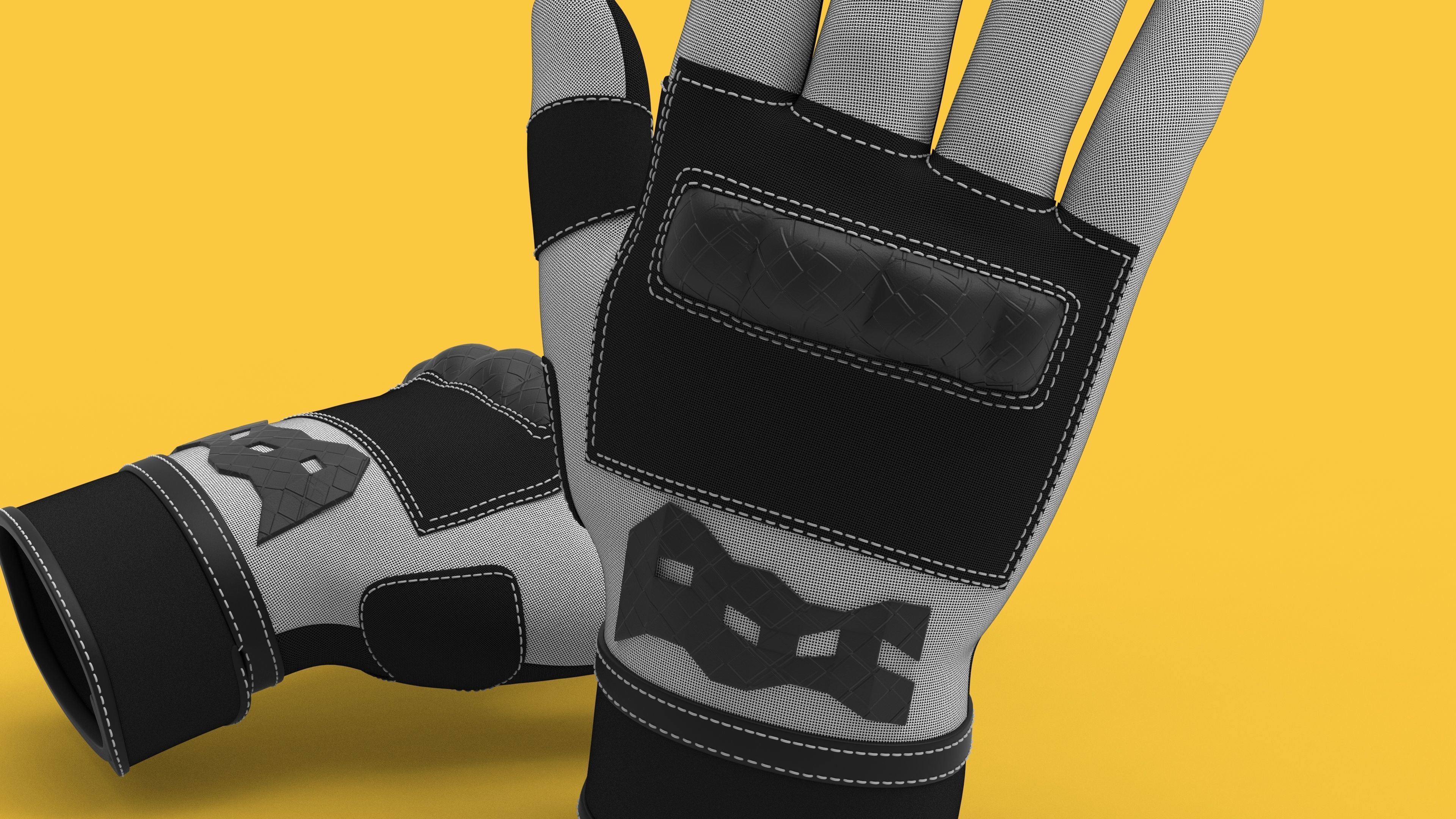 Black and white riding gloves 3D model_2