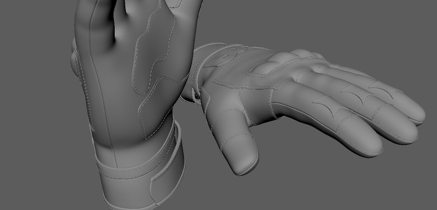Black and white riding gloves 3D model_11