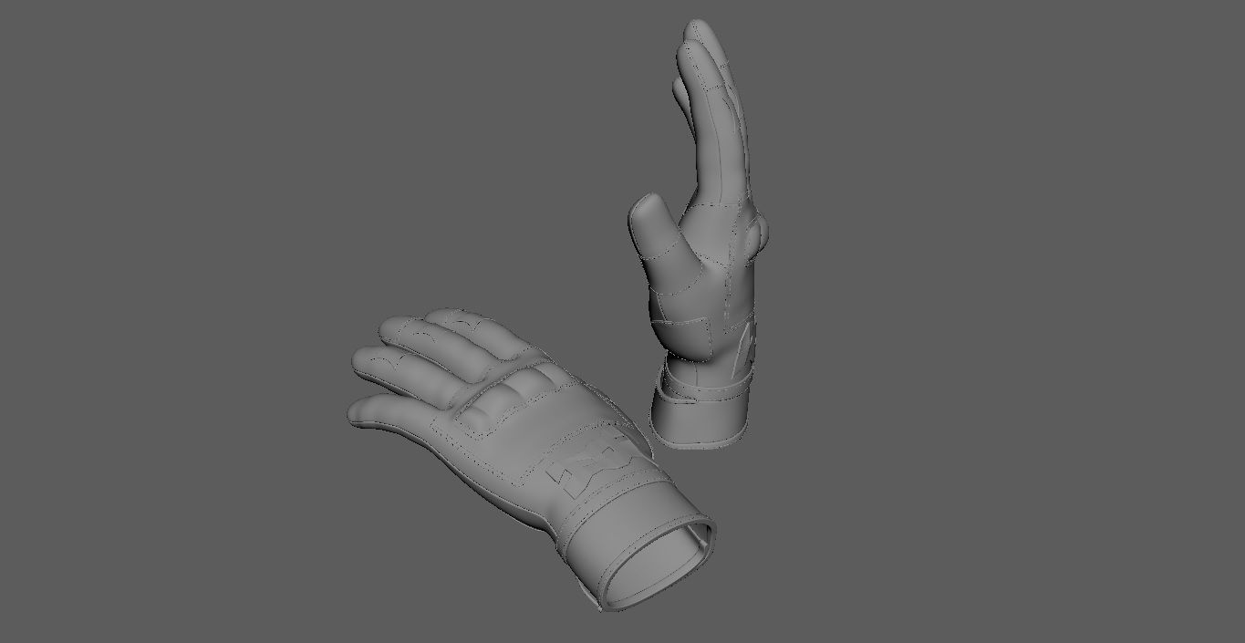 Black and white riding gloves 3D model_15