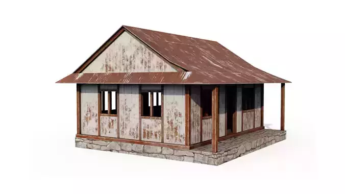 Painted Wooden Hut Low-poly 3D model