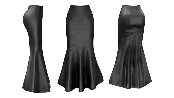 Shiny Satin Black Long Mermaid Skirt