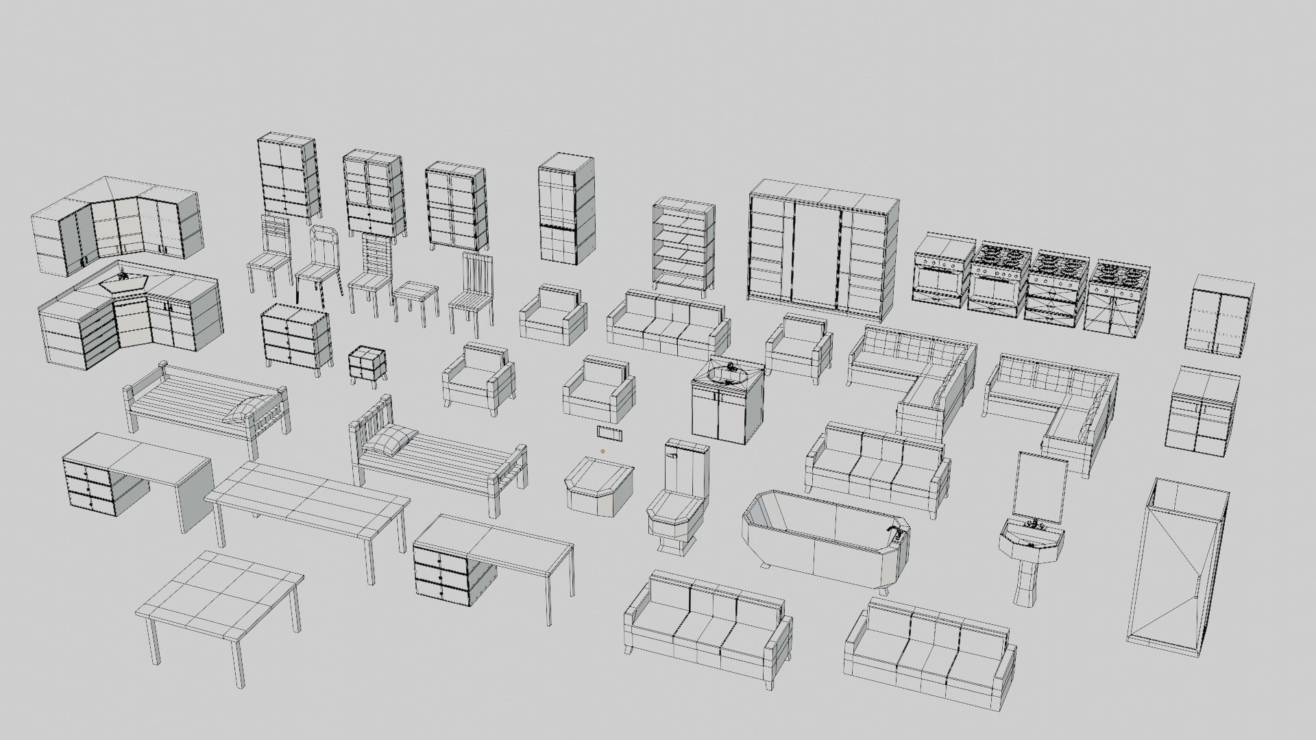 Low Poly Furniture Pack Free low-poly 3D model_12