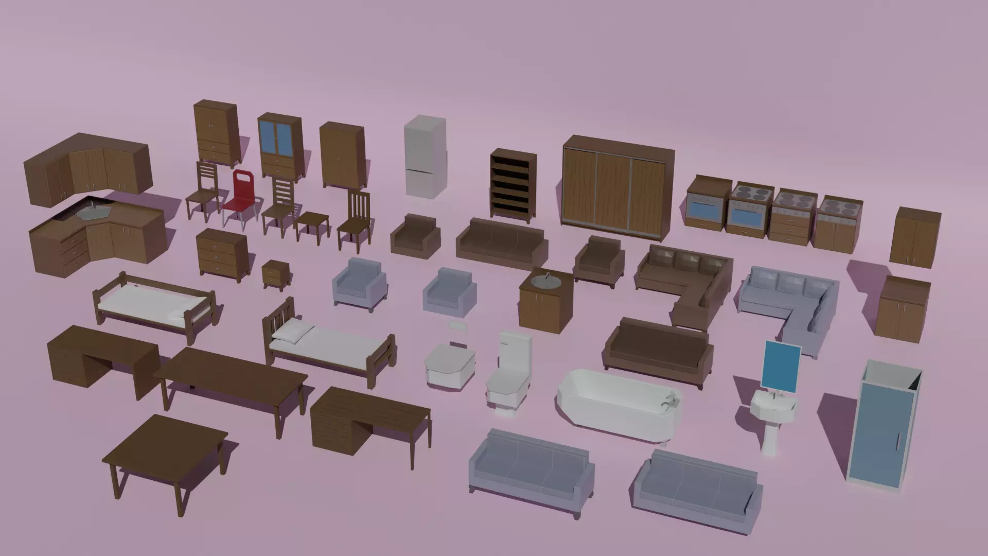 Low Poly Furniture Pack Free low-poly 3D model_0